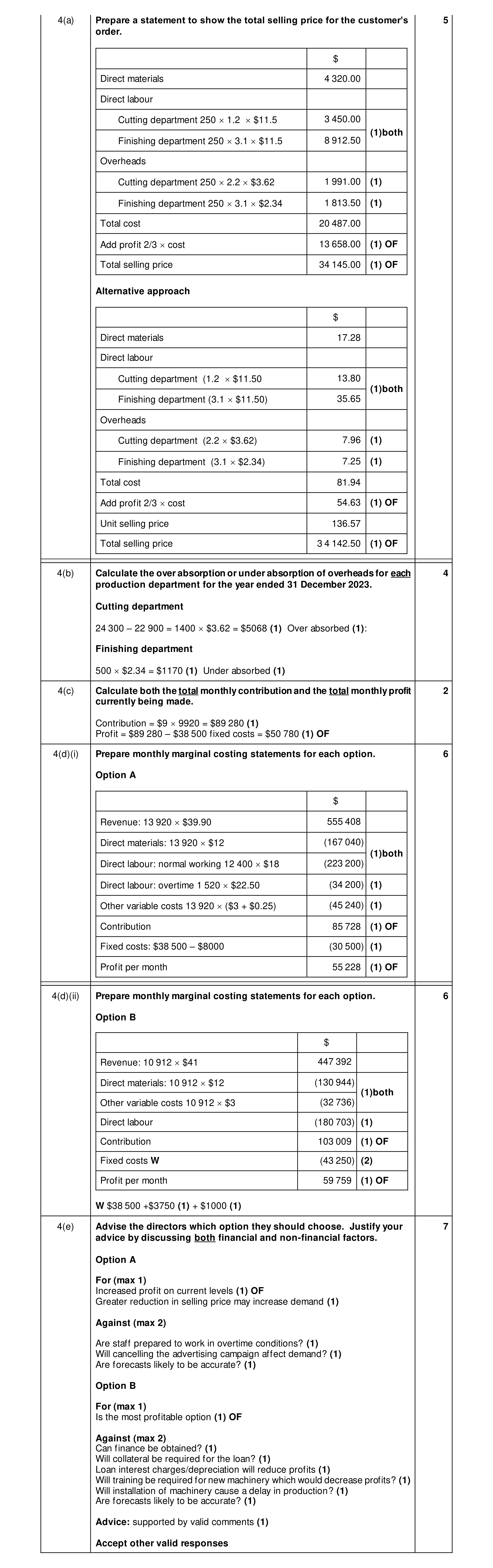 Mark scheme for question 18