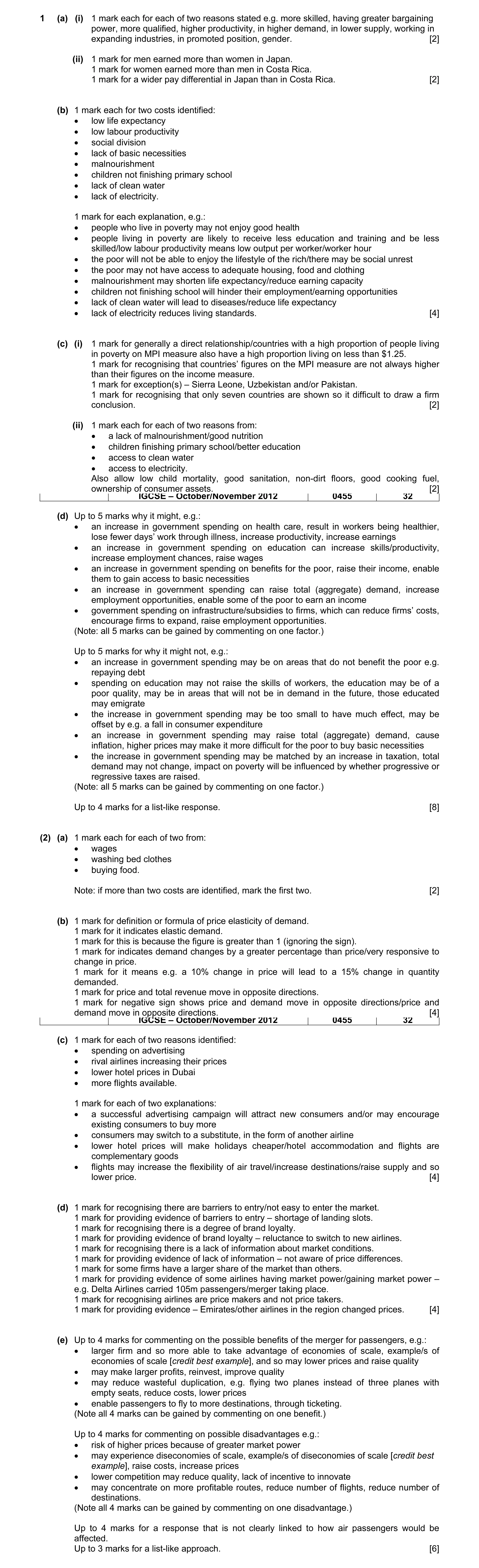 Mark scheme for question 9