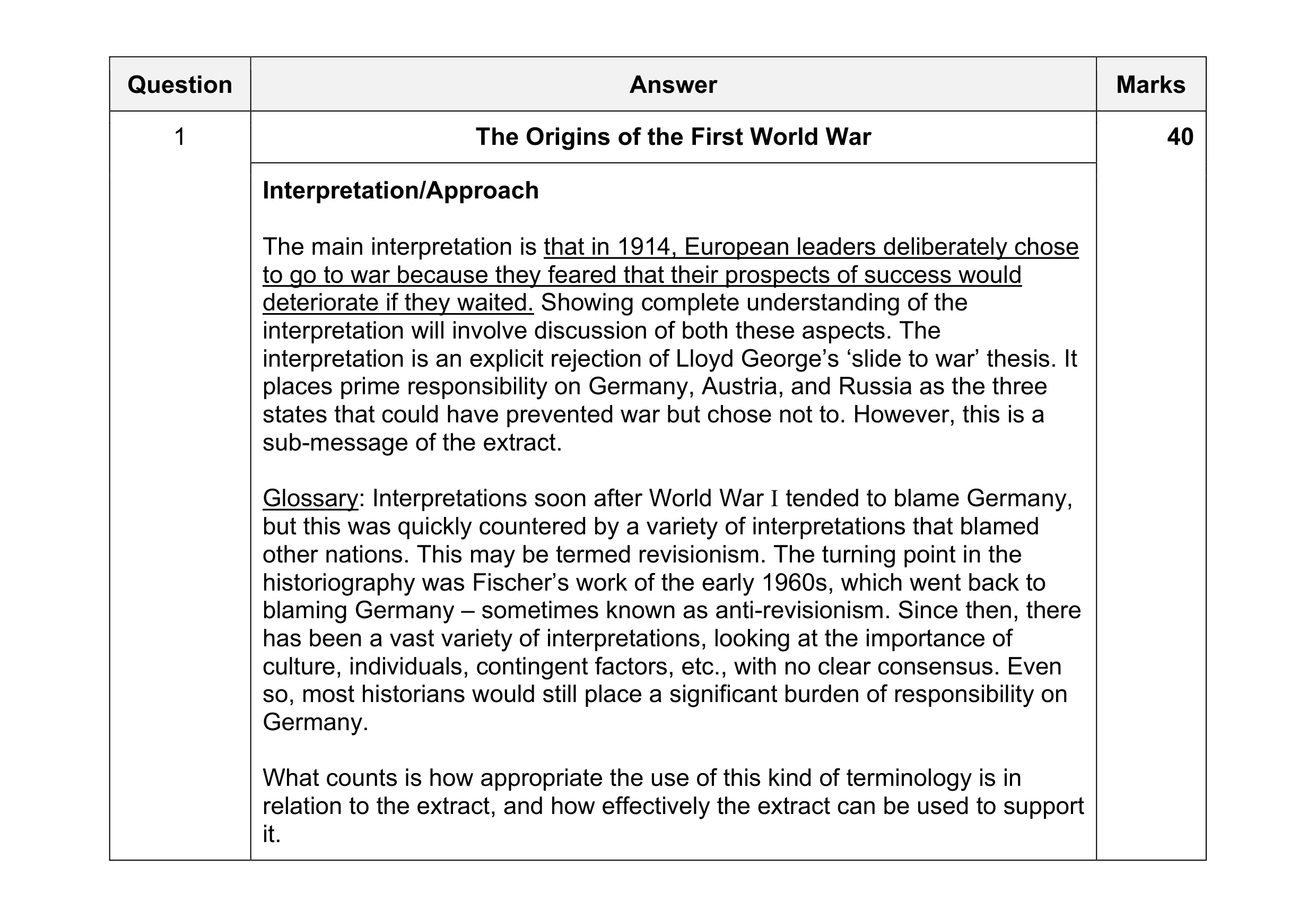 Mark scheme for question 3