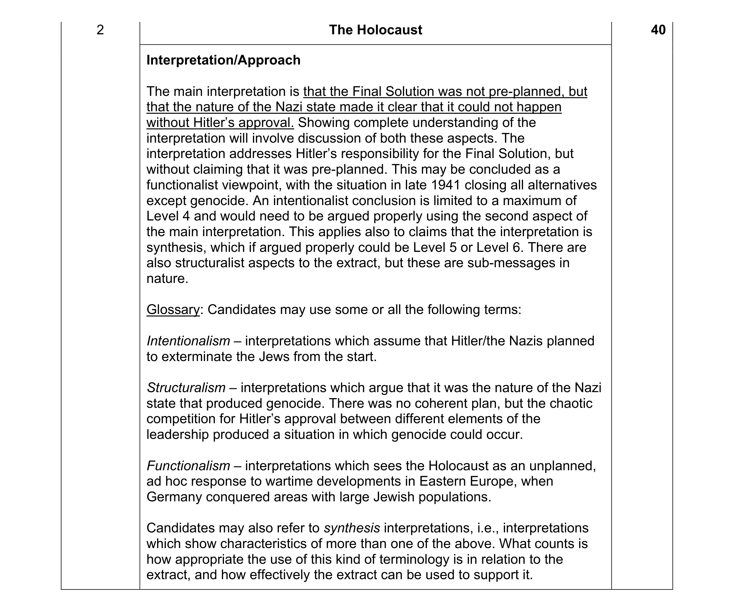 Mark scheme for question 4