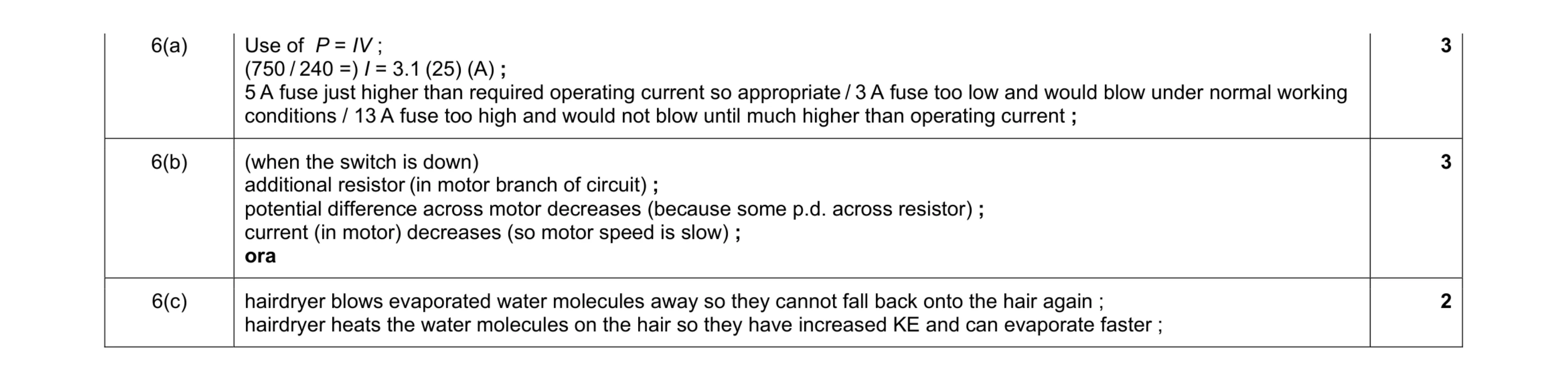 Mark scheme for question 18