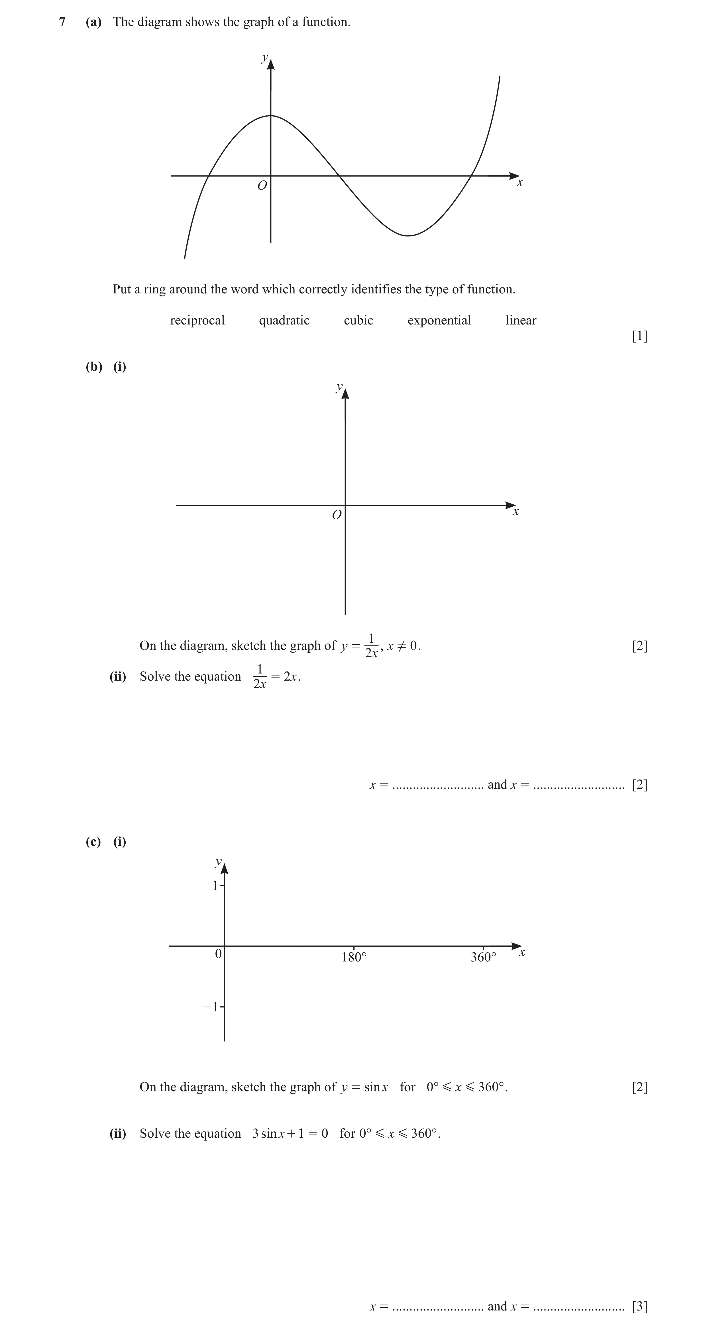 Question 10: (a) The diagram shows the graph of a function. y x O Put a ring around the word which correctly identifies the type of function. reciprocal…