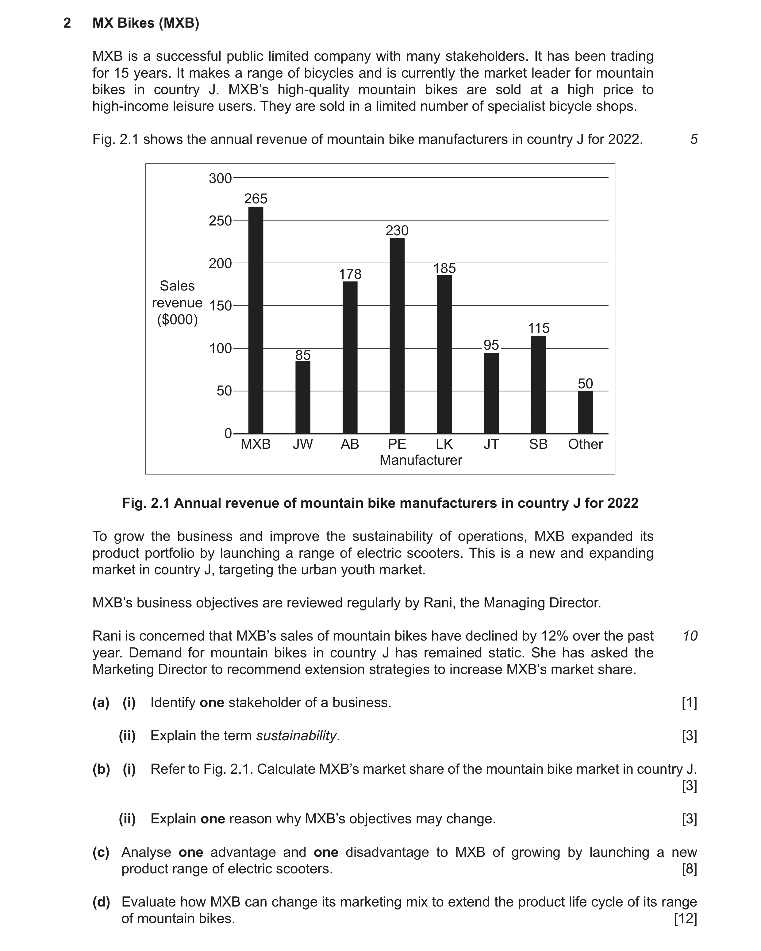 Question 13: MX Bikes (MXB) MXB is a successful public limited company with many stakeholders. It has been trading for 15 years. It makes a range of bic…