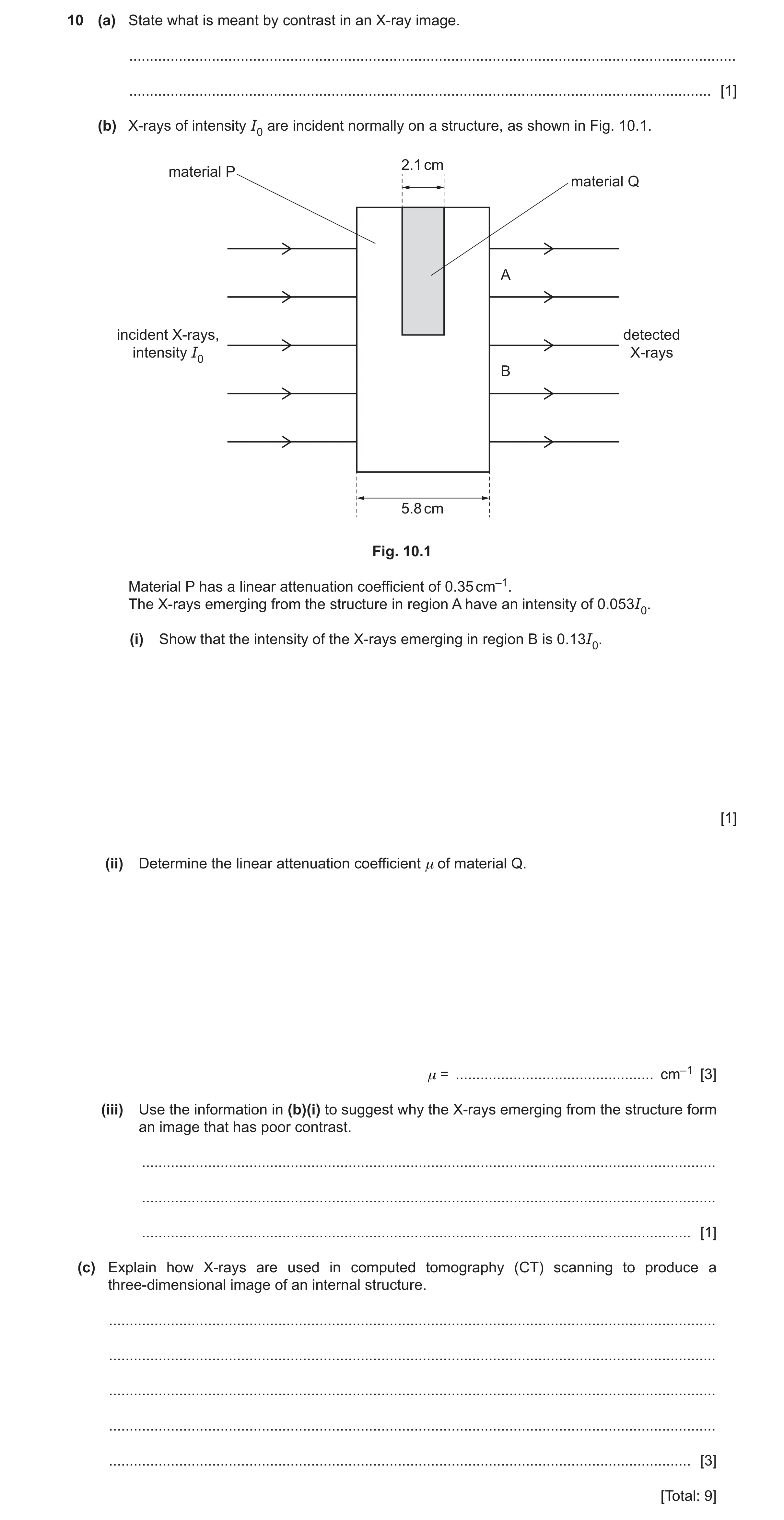 Question 11: (a) State what is meant by contrast in an X-ray image. ....................................................................................…