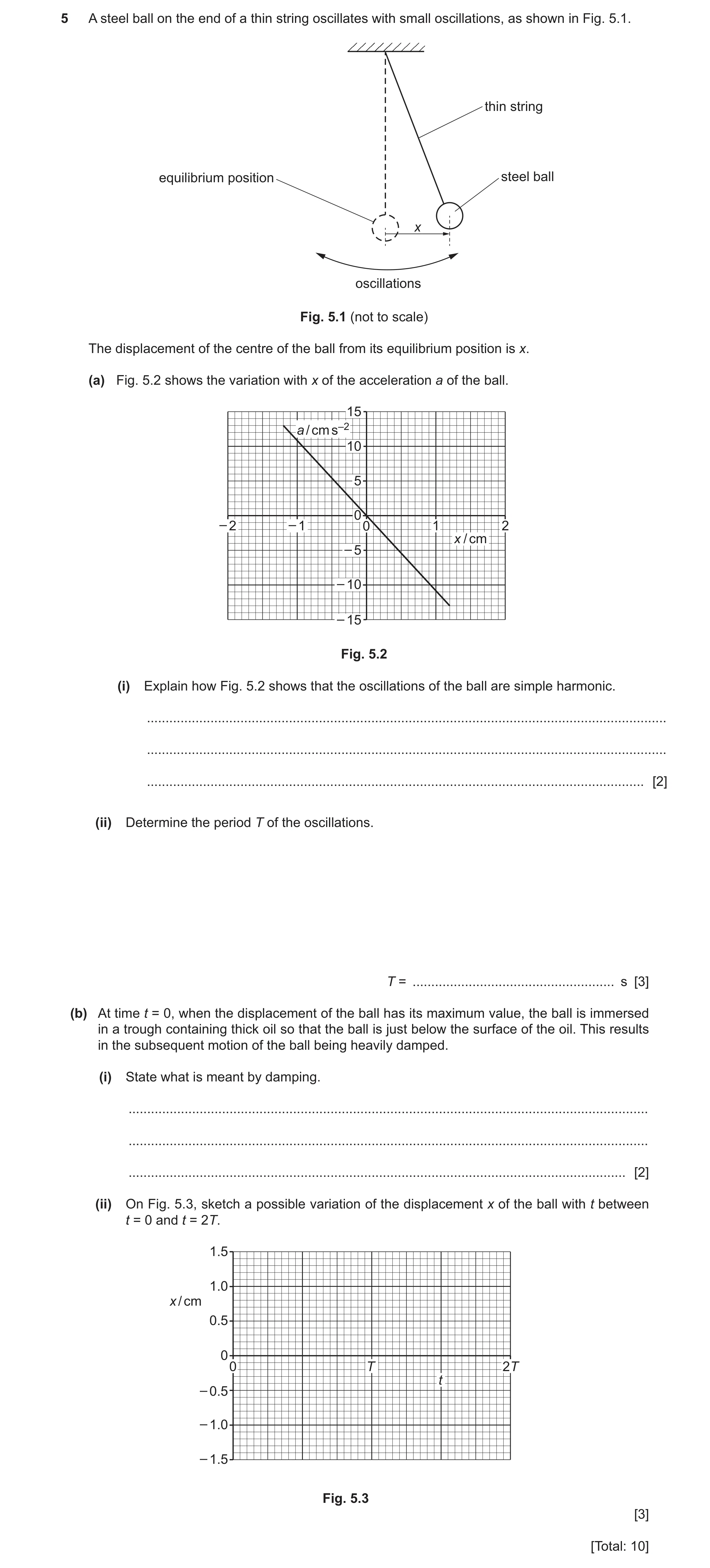 Question 57: A steel ball on the end of a thin string oscillates with small oscillations, as shown in Fig. 5.1. thin string equilibrium position steel b…
