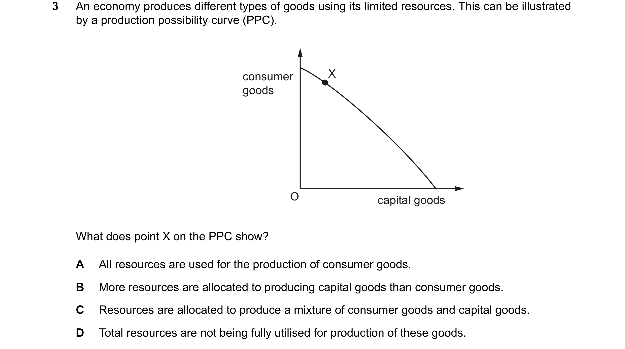 Question 75: An economy produces different types of goods using its limited resources. This can be illustrated by a production possibility curve (PPC). …