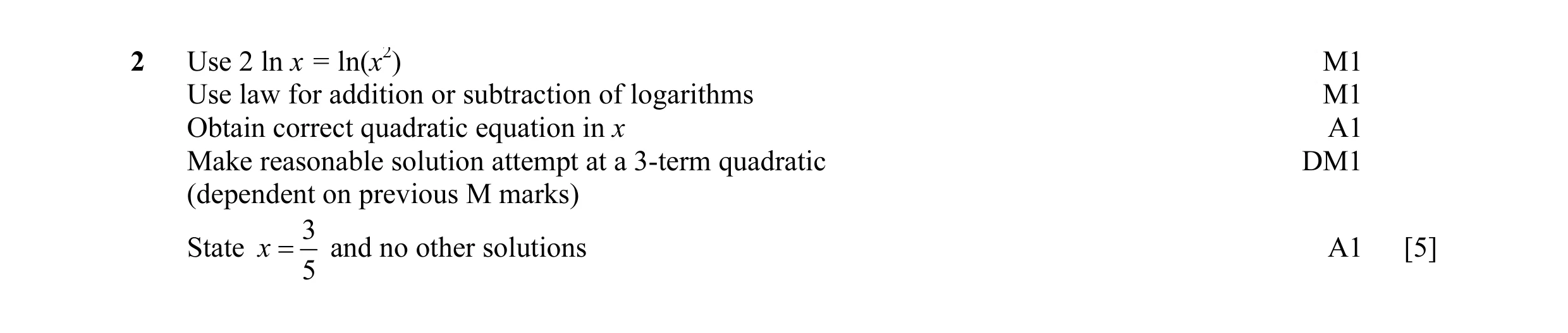Mark scheme for question 25