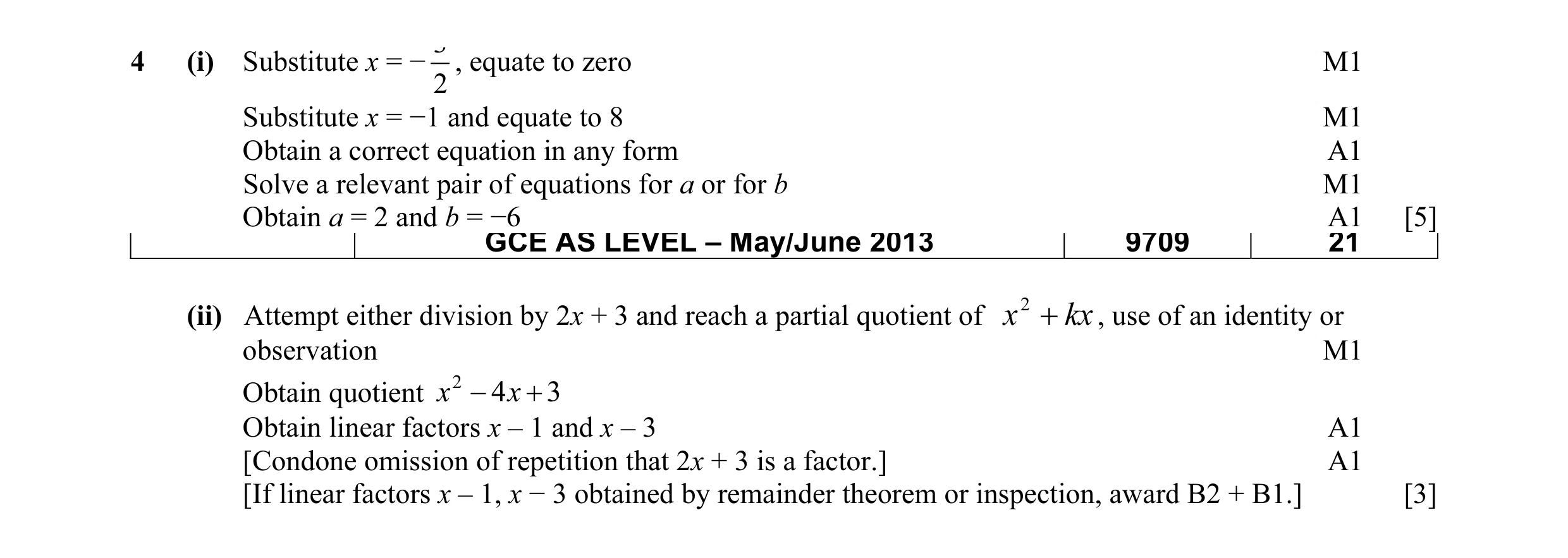 Mark scheme for question 41