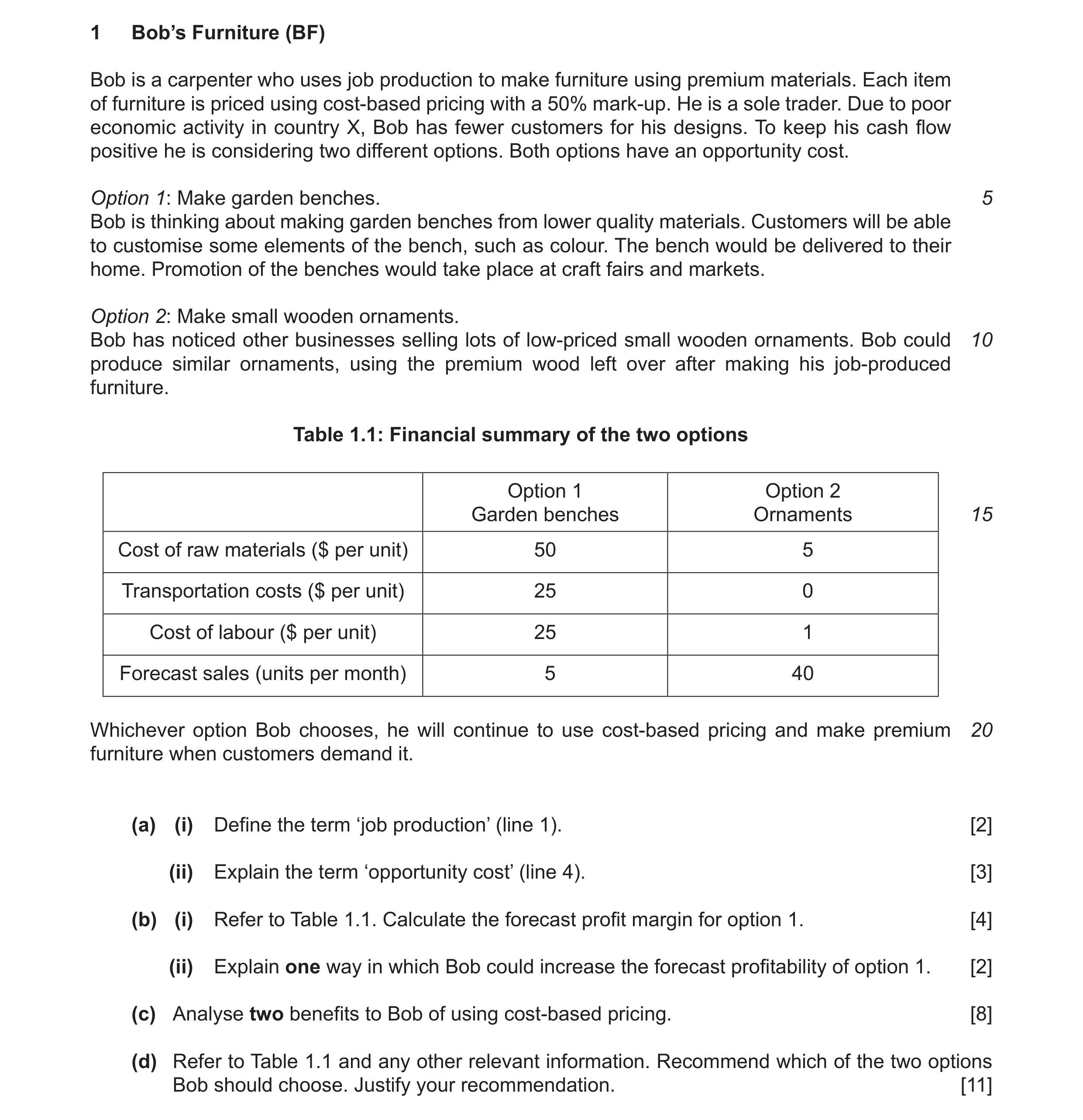 Question 14: Bob’s Furniture (BF) Bob is a carpenter who uses job production to make furniture using premium materials. Each item of furniture is priced…