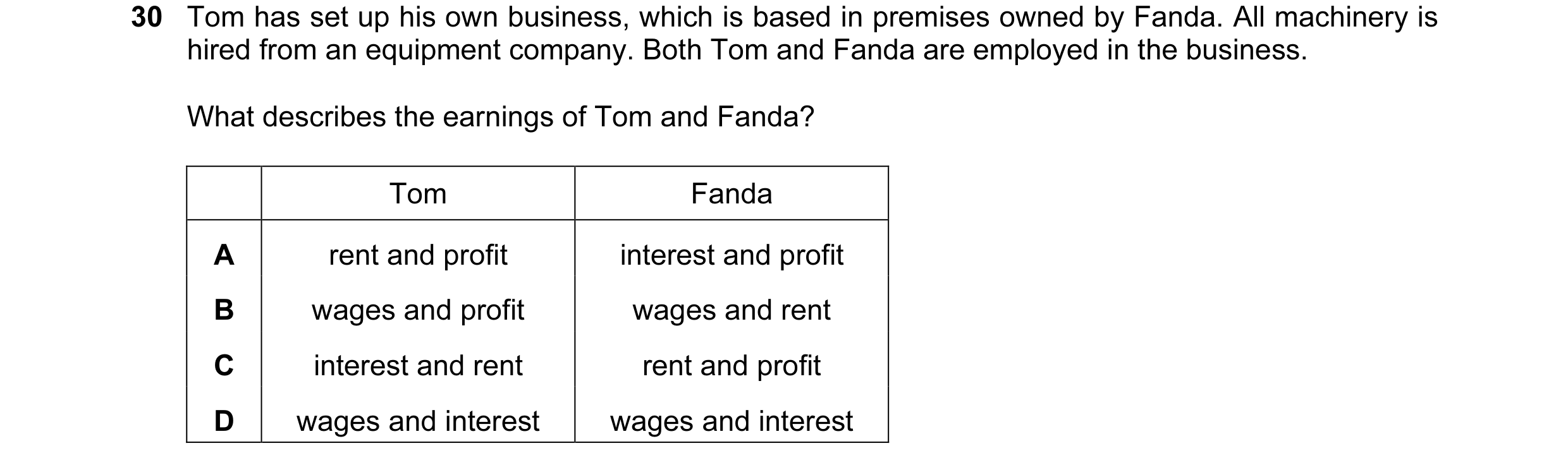 Question 7: Tom has set up his own business, which is based in premises owned by Fanda. All machinery is hired from an equipment company. Both Tom and …