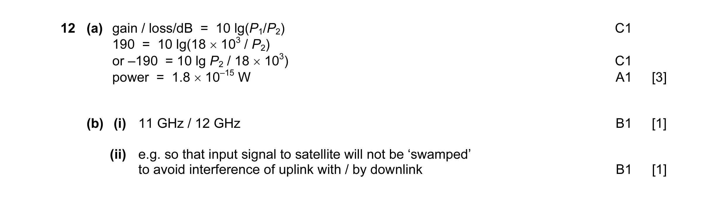 Mark scheme for question 1