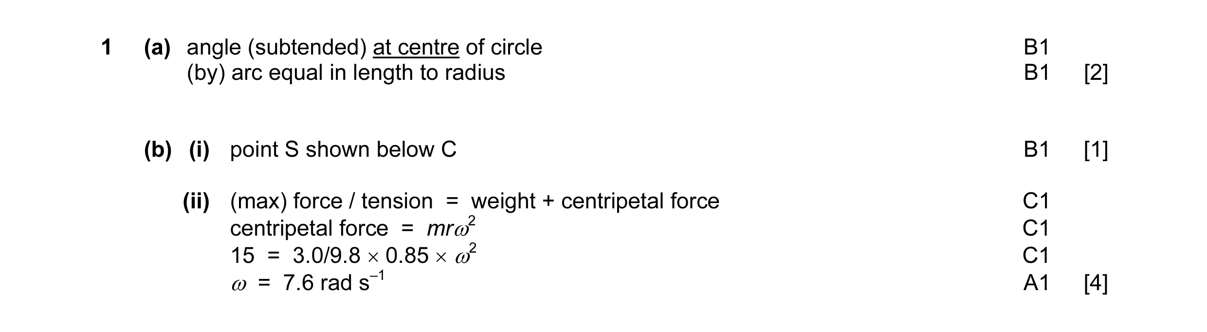 Mark scheme for question 2