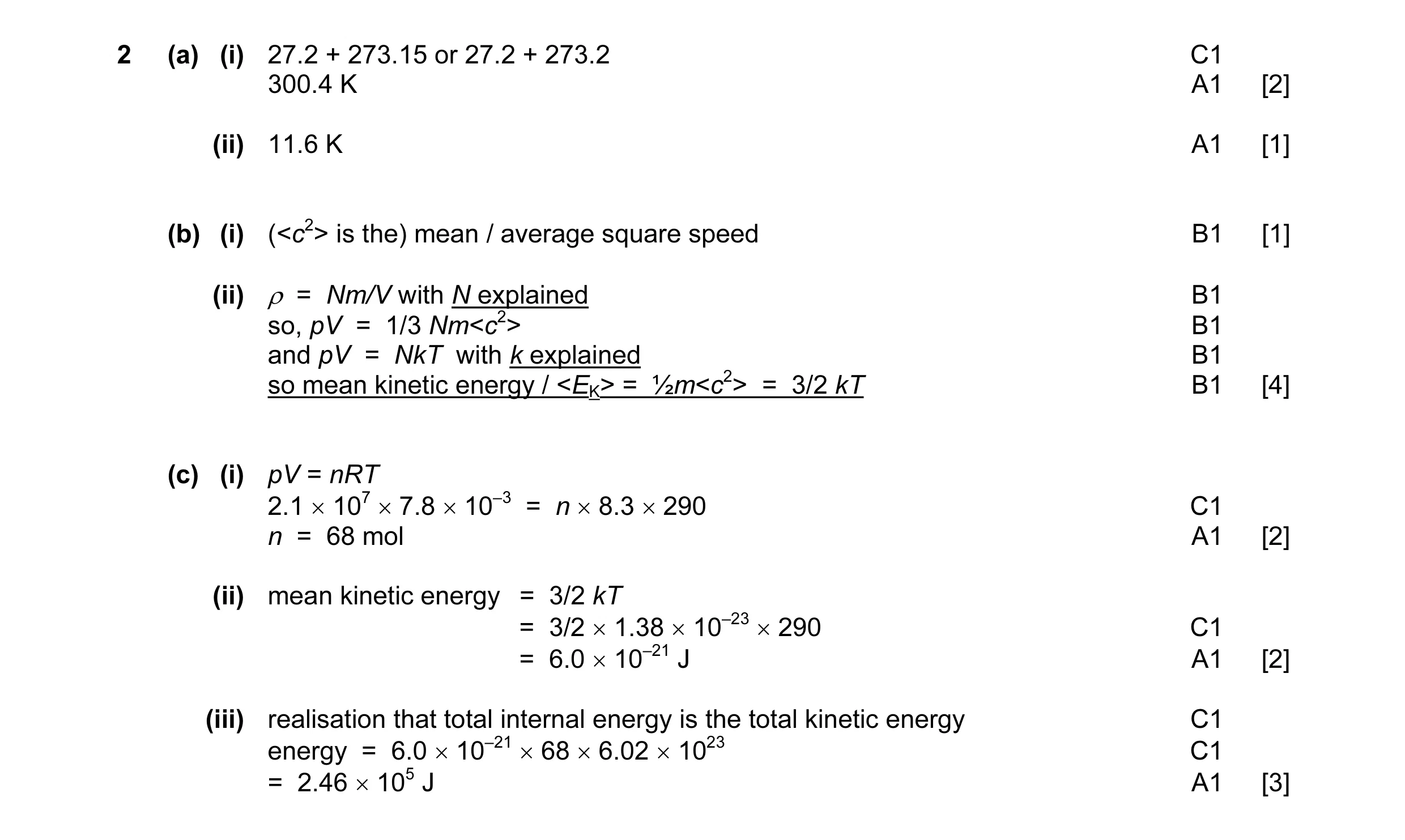 Mark scheme for question 3