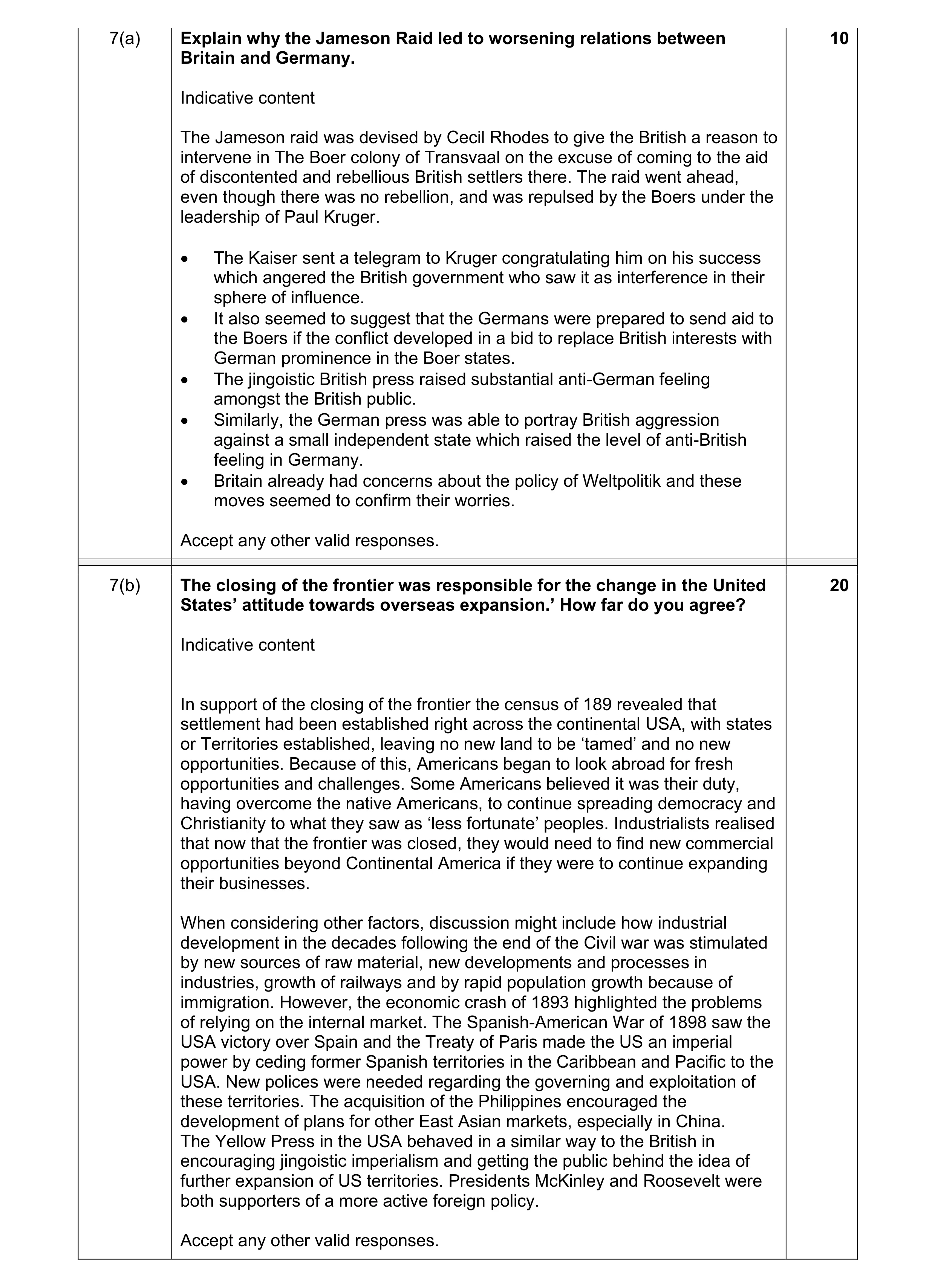 Mark scheme for question 16