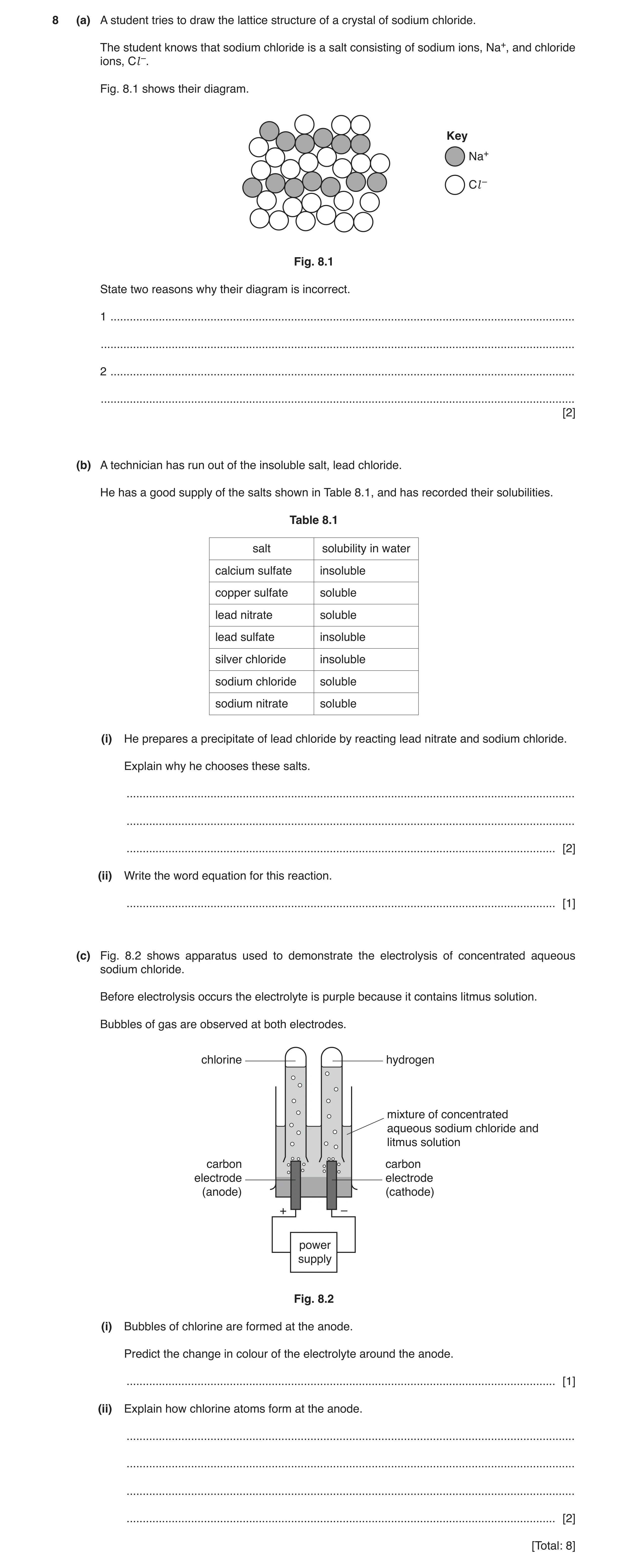 Question 4: (a) A student tries to draw the lattice structure of a crystal of sodium chloride. The student knows that sodium chloride is a salt consist…