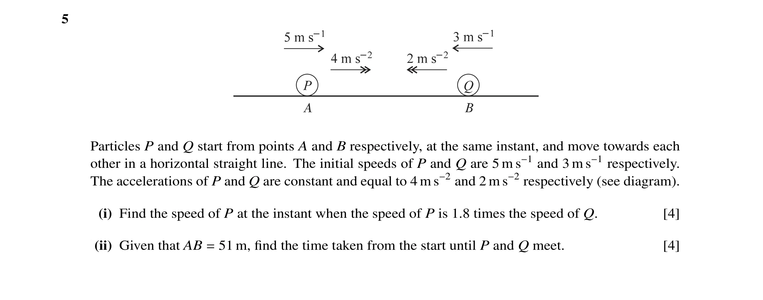 Question 3: Particles P and Q start from points A and B respectively, at the same instant, and move towards each other in a horizontal straight line. T…