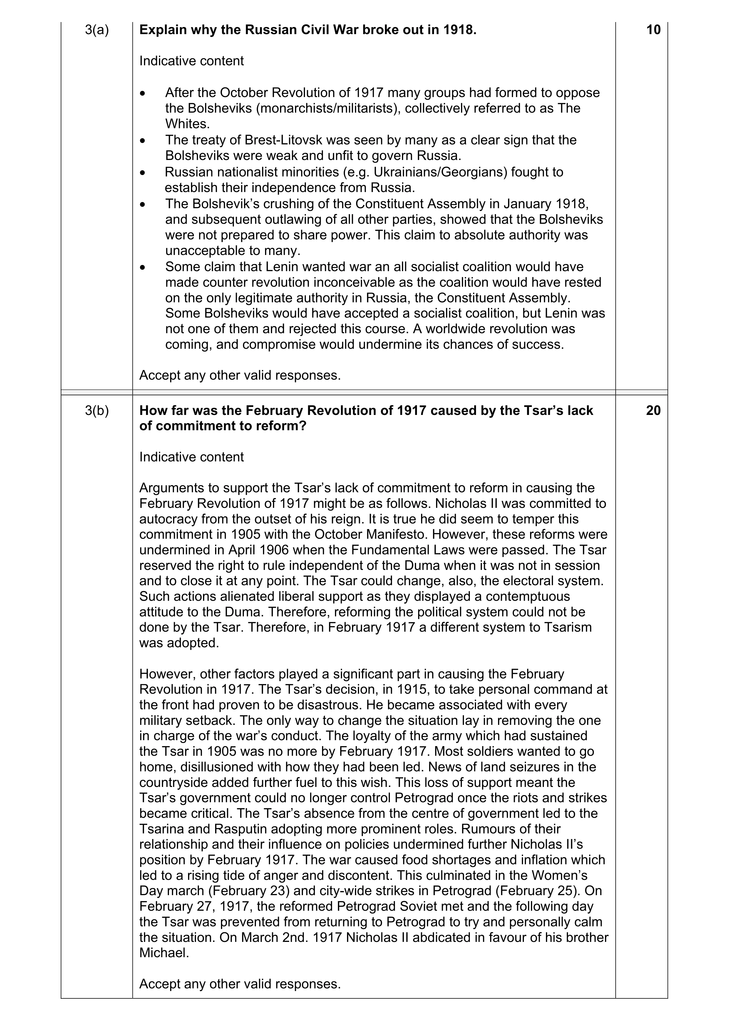 Mark scheme for question 8
