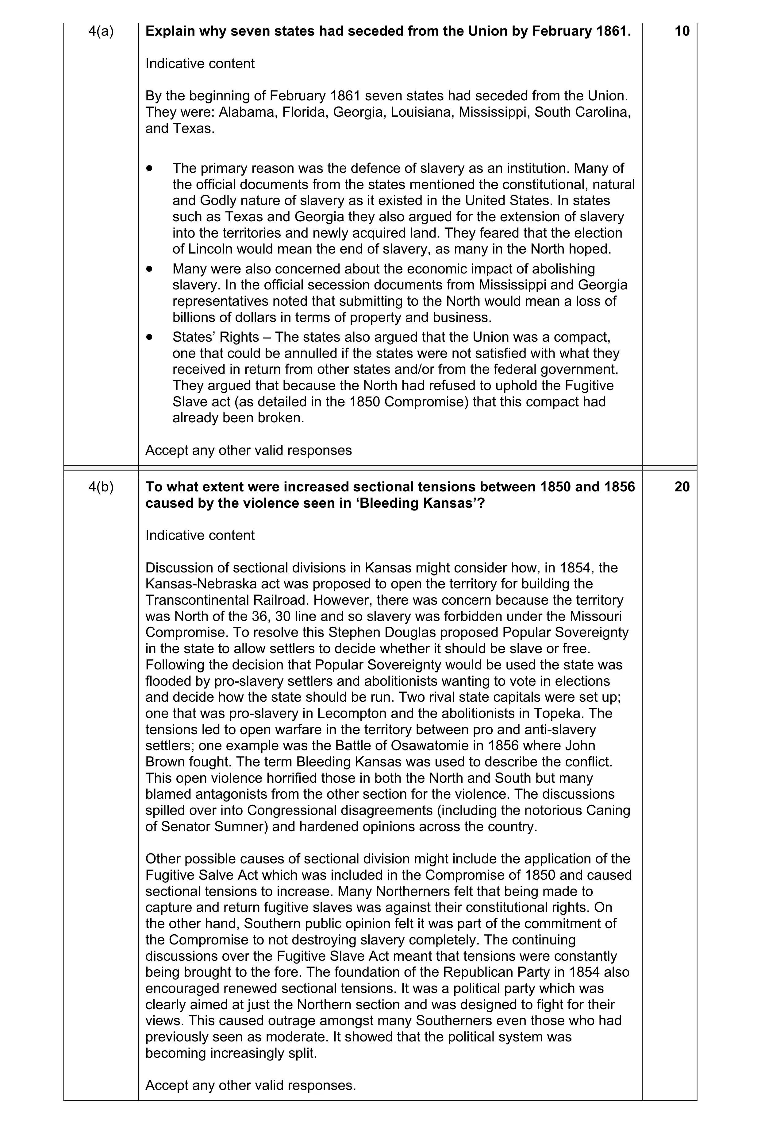 Mark scheme for question 5