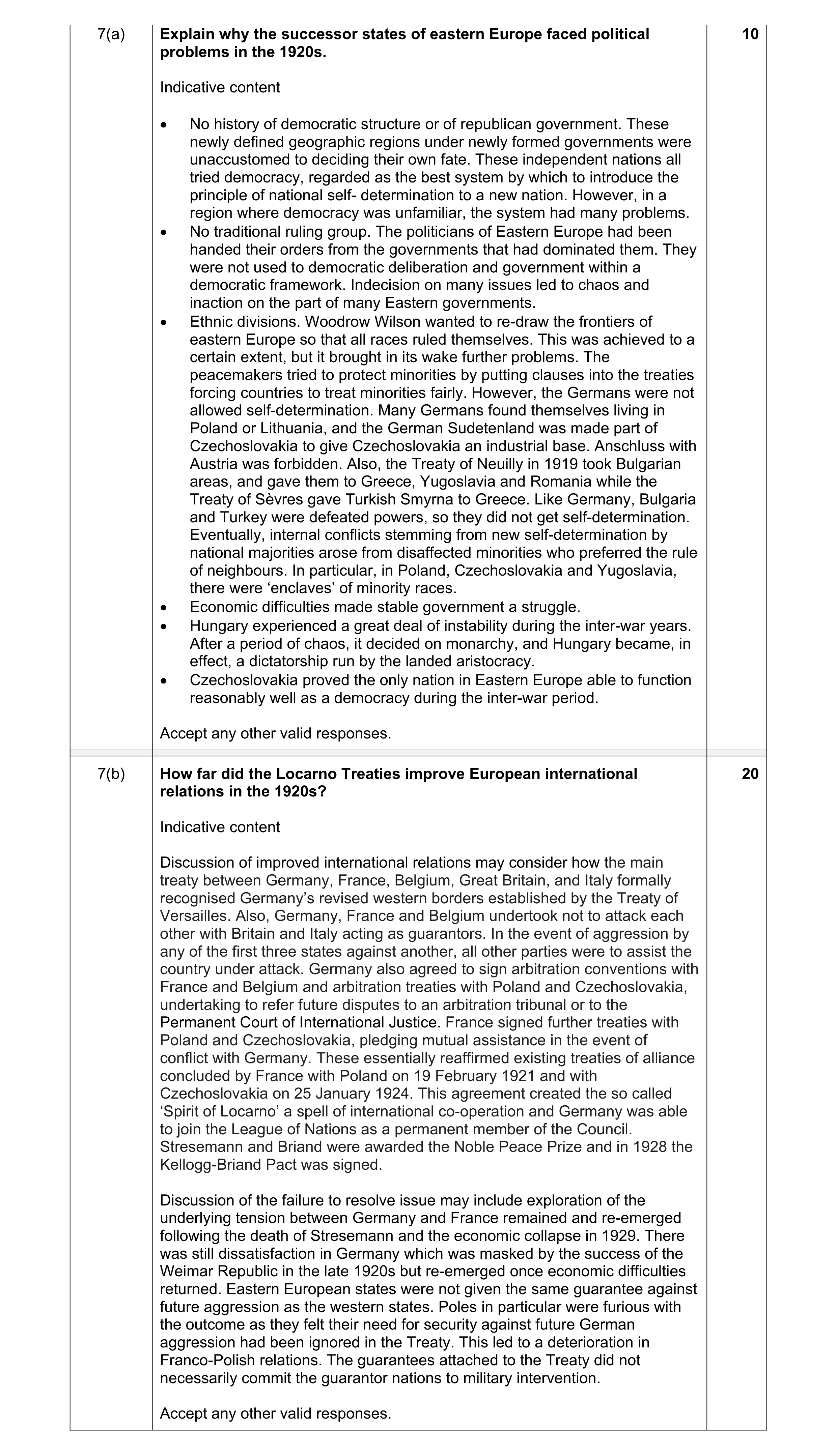 Mark scheme for question 8