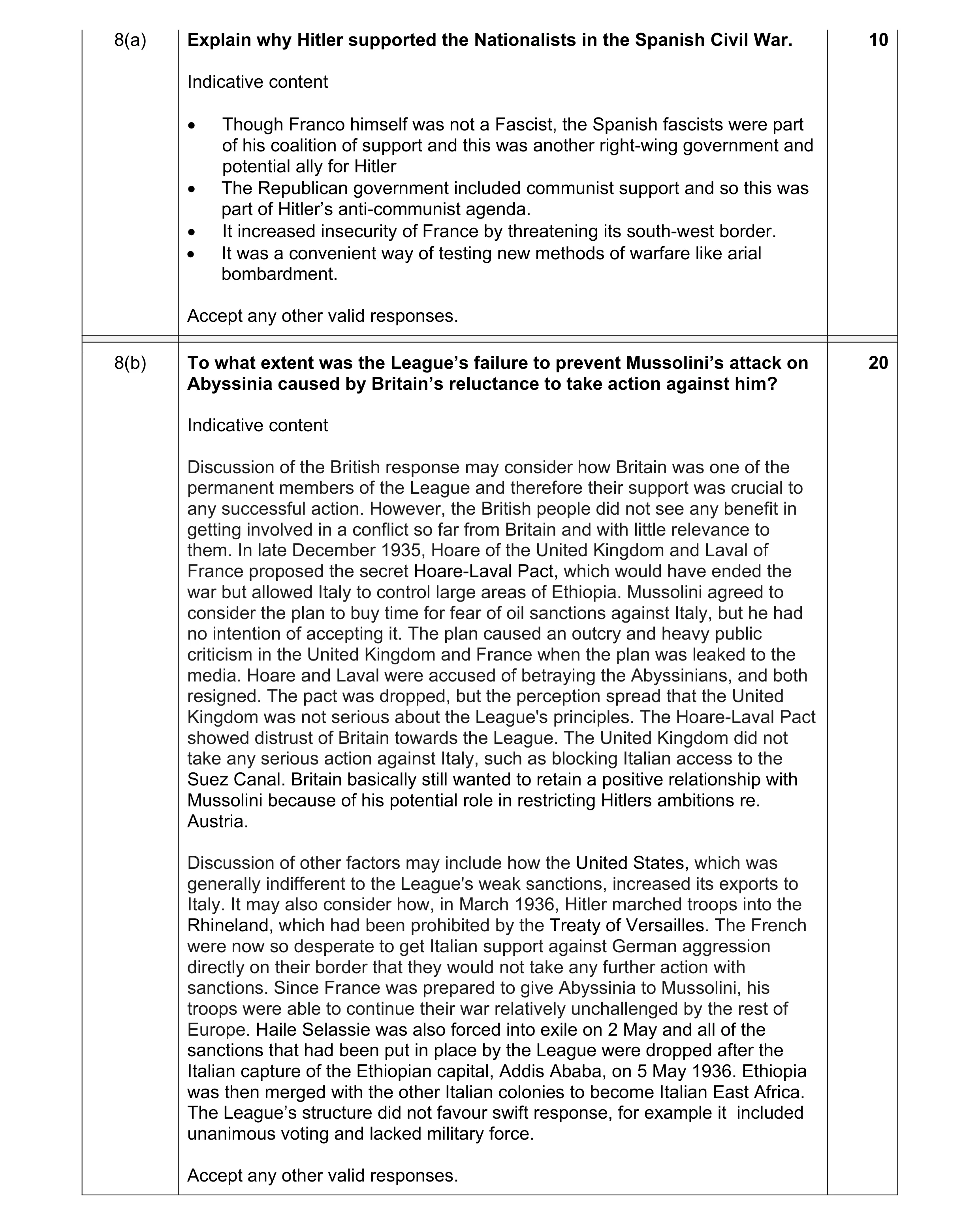 Mark scheme for question 7