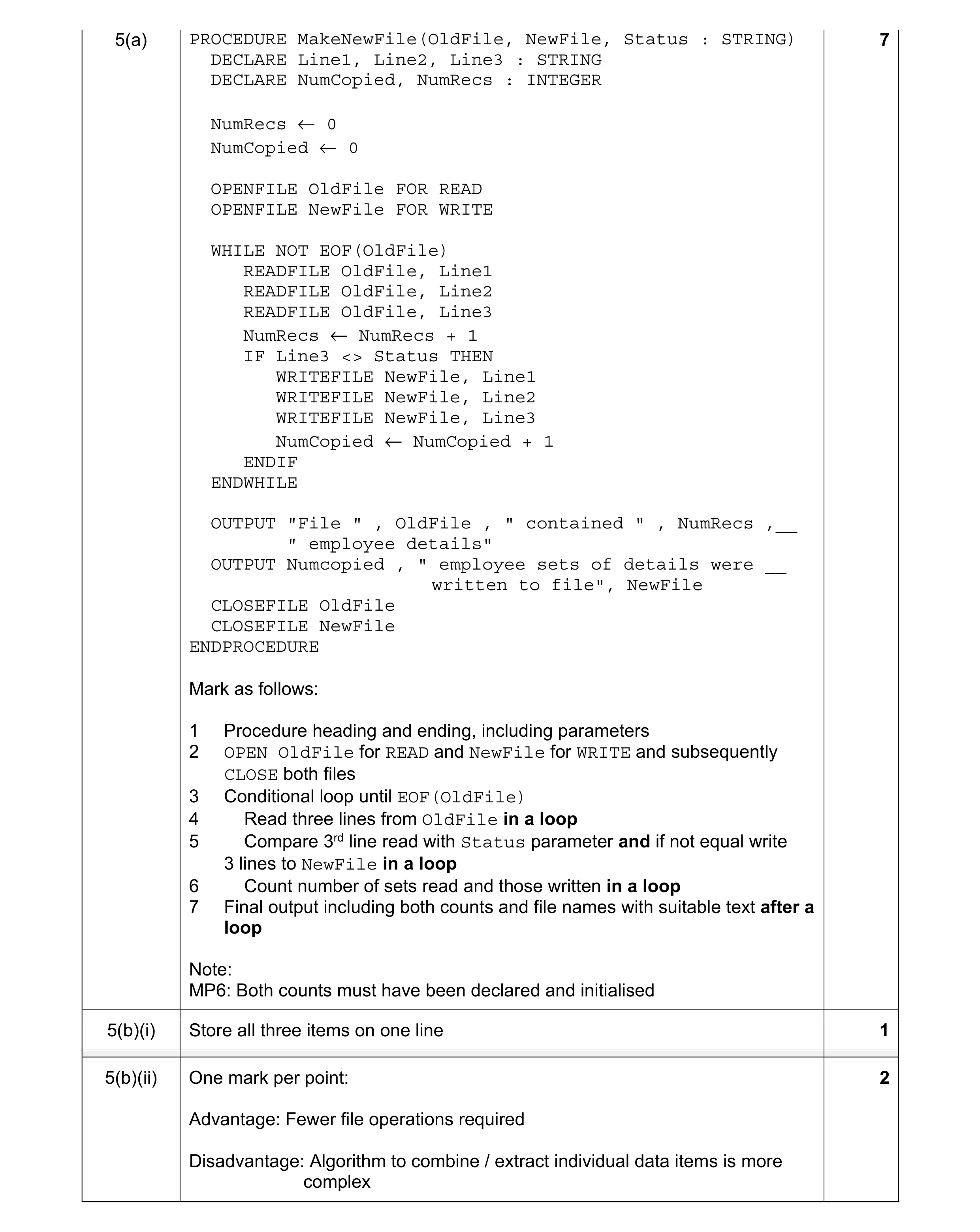 Mark scheme for question 4