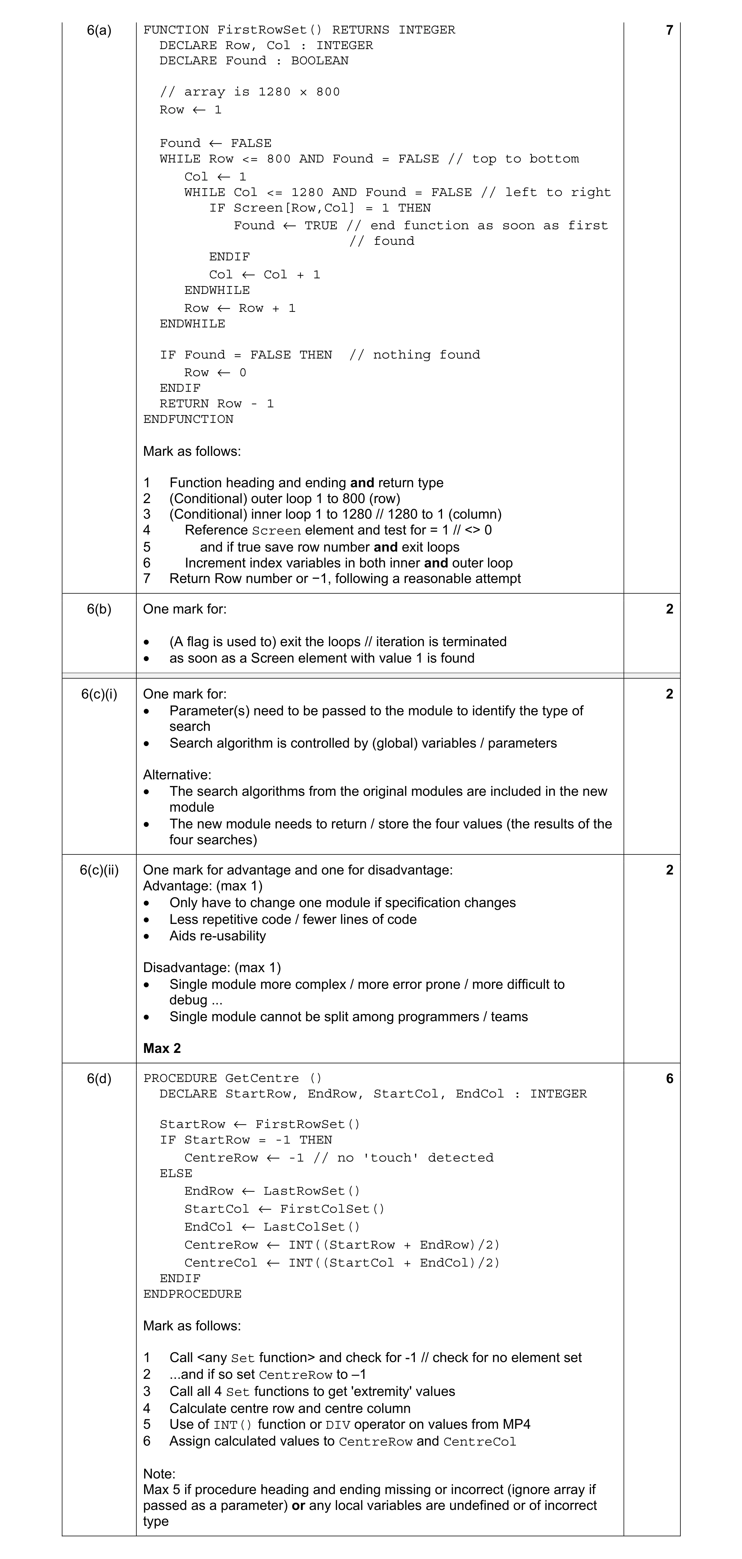 Mark scheme for question 6