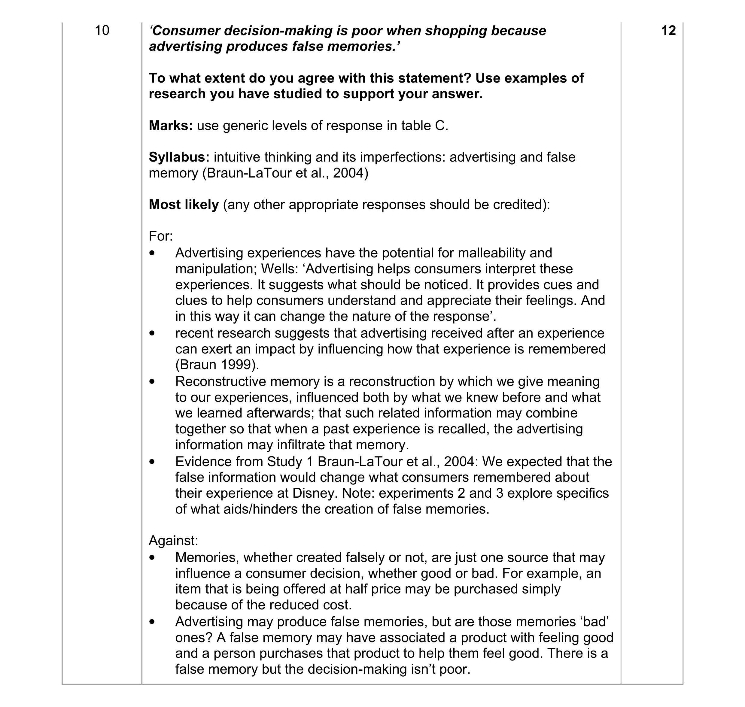 Mark scheme for question 2