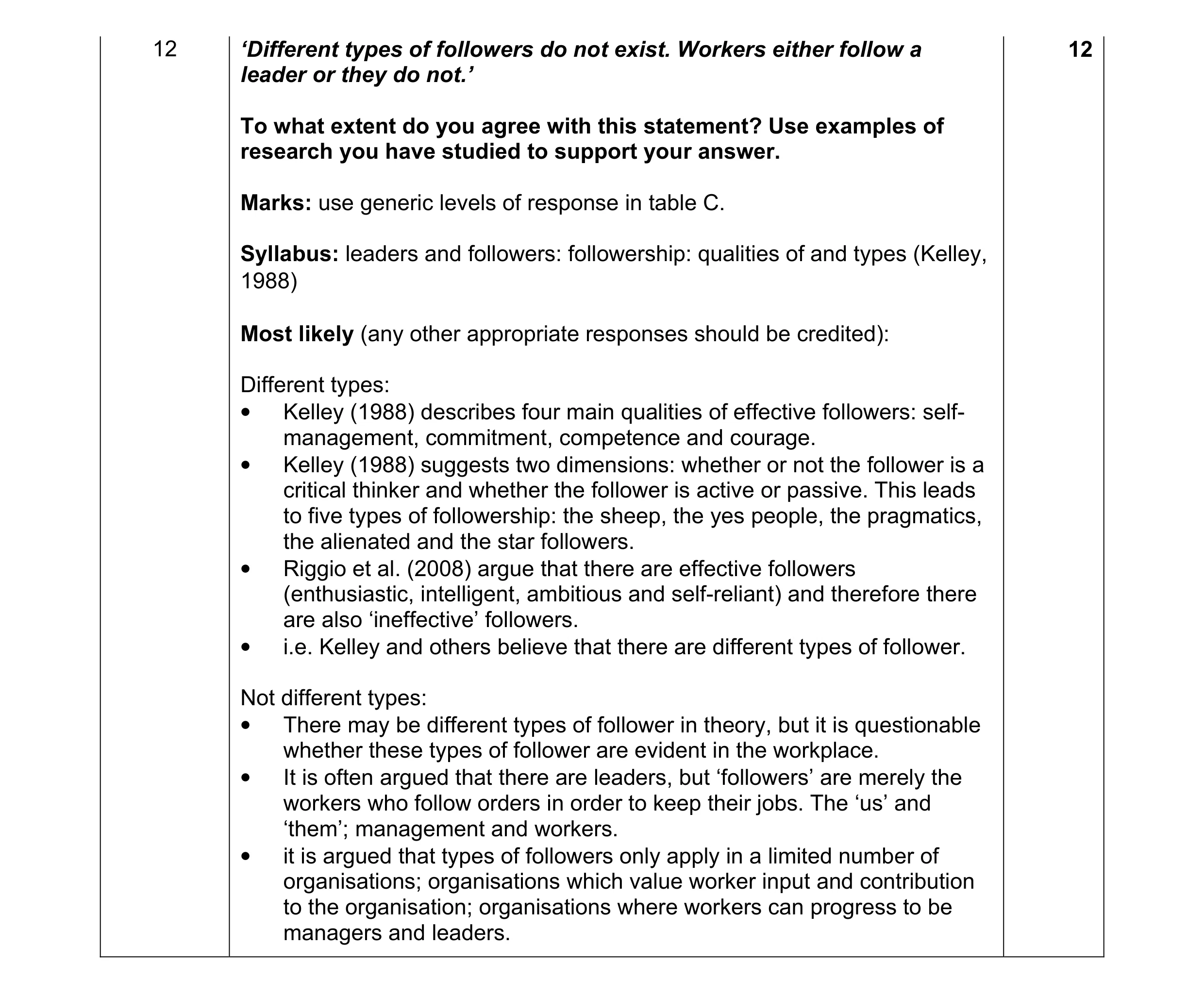 Mark scheme for question 4