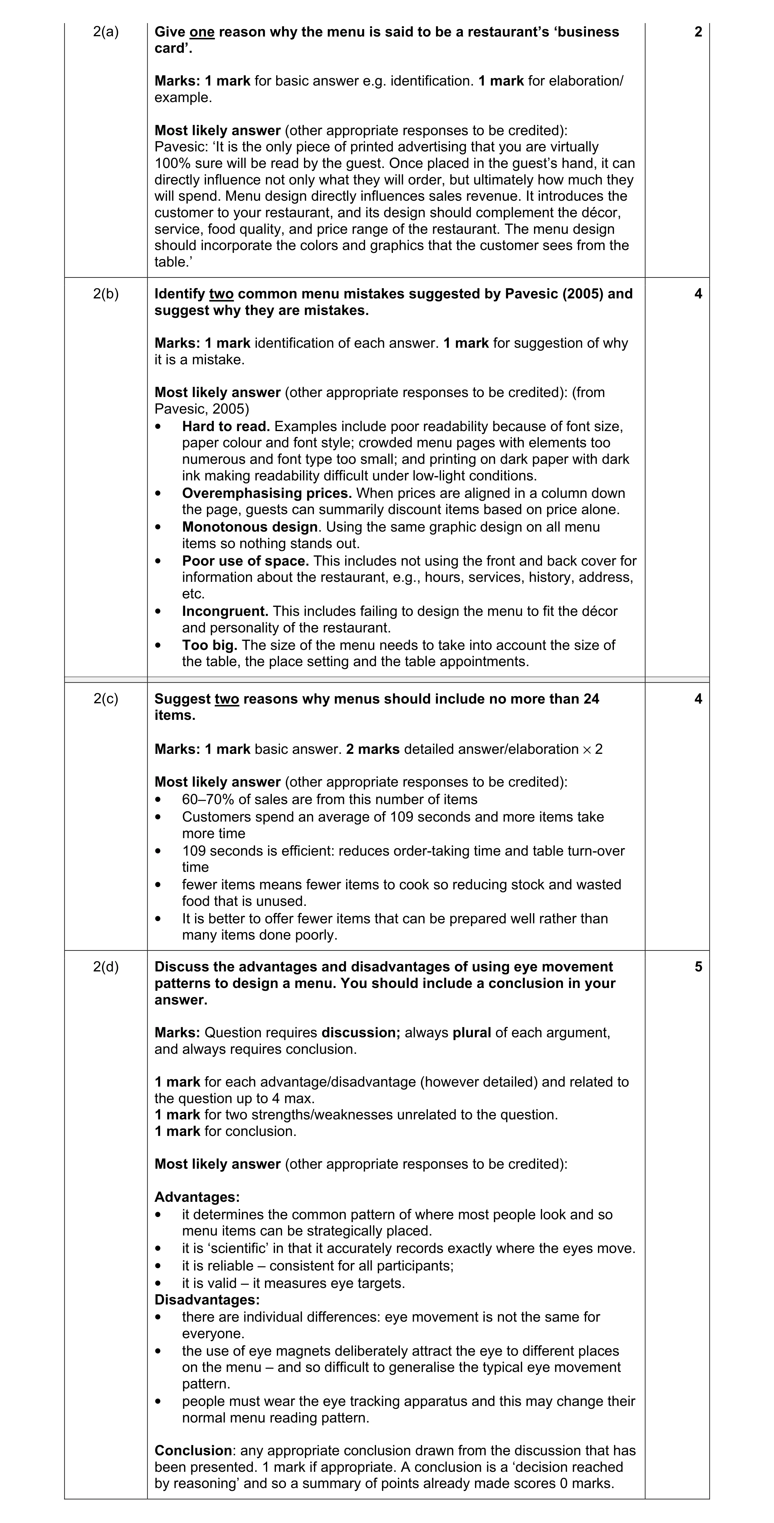 Mark scheme for question 5
