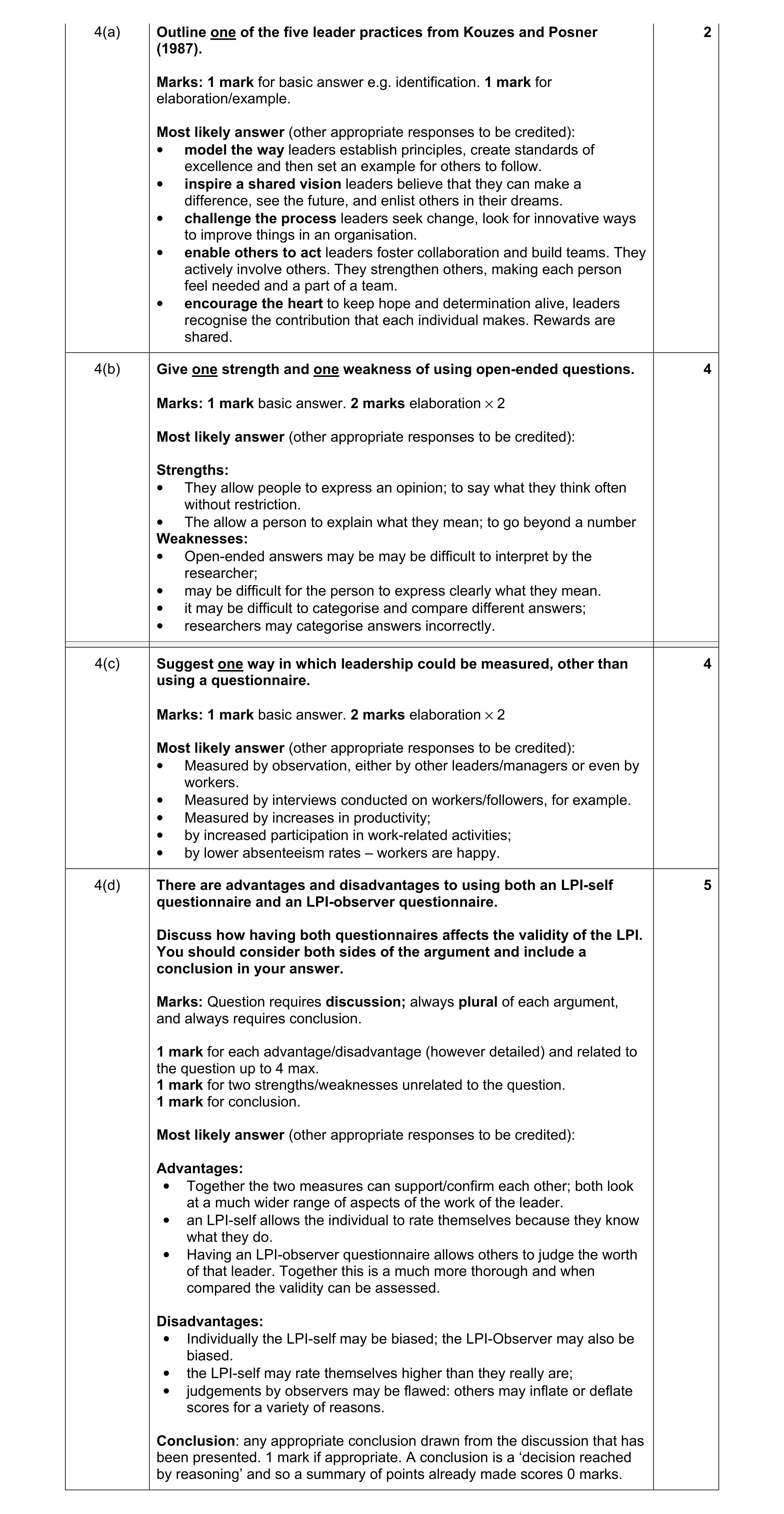 Mark scheme for question 3