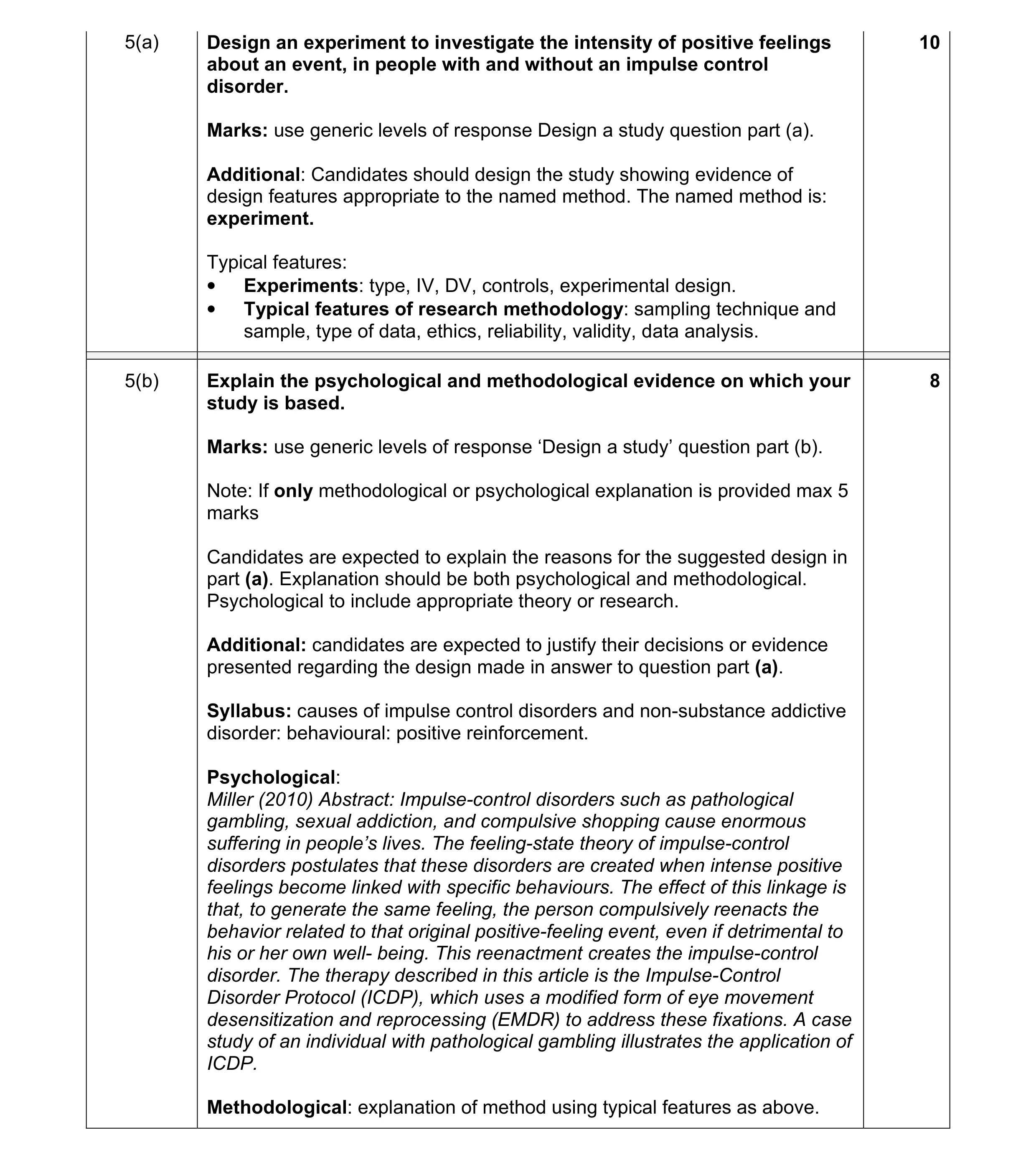 Mark scheme for question 5