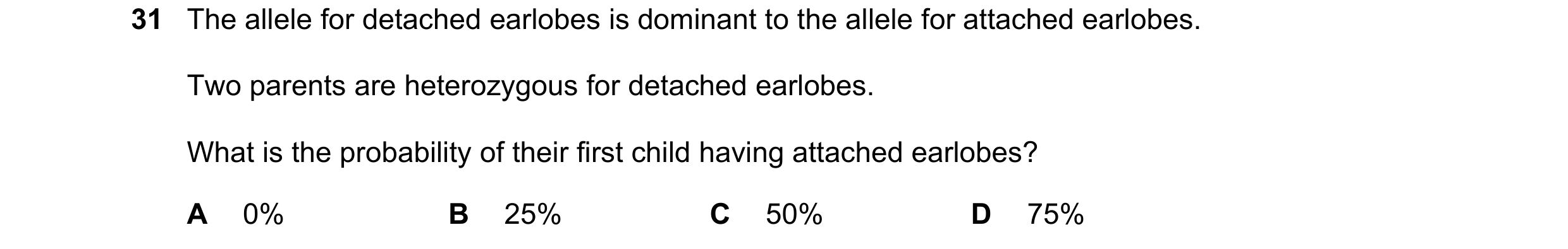 Question 2: The allele for detached earlobes is dominant to the allele for attached earlobes. Two parents are heterozygous for detached earlobes. What …