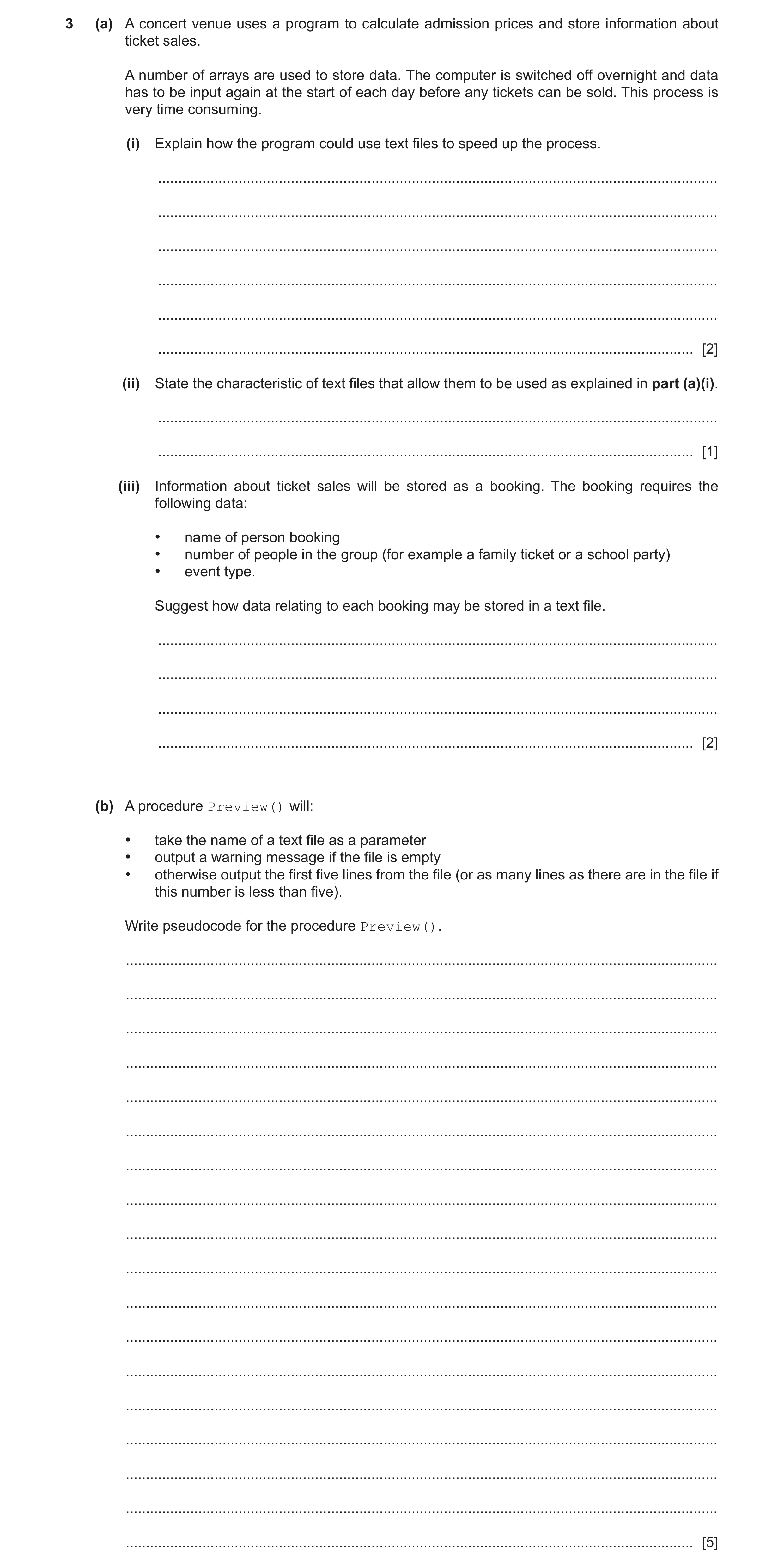 Question 2: (a) A concert venue uses a program to calculate admission prices and store information about ticket sales. A number of arrays are used to s…