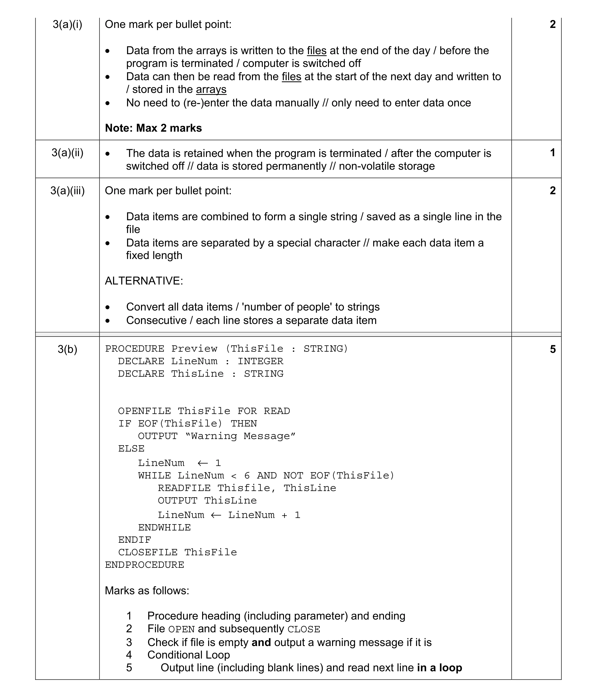 Mark scheme for question 2