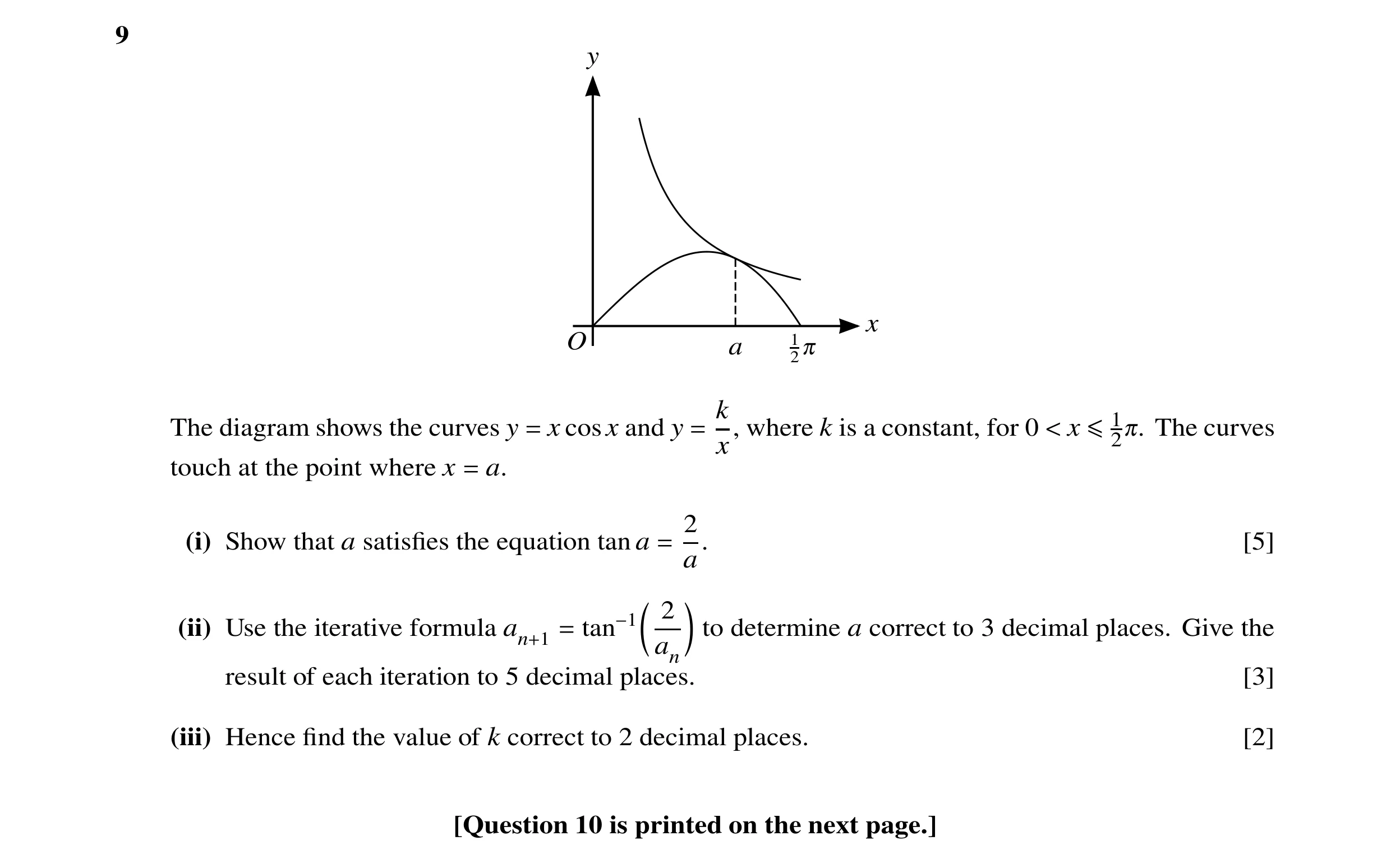 Question 7: y 1 x O a 20 k The diagram shows the curves y x cosx and y x, where k is a constant, for 0 x The curves = = < ≤120. touch at the point wher…