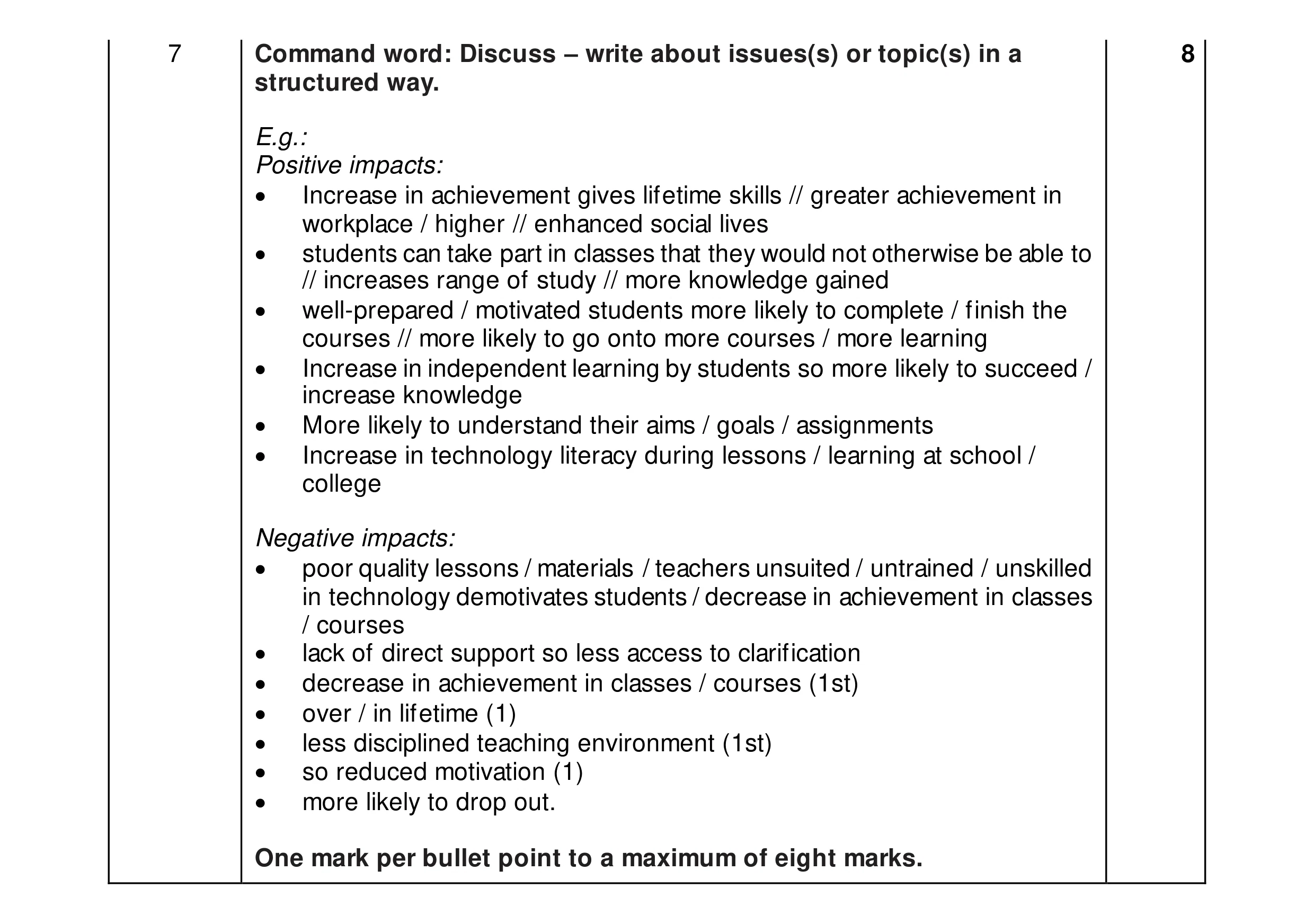 Mark scheme for question 16