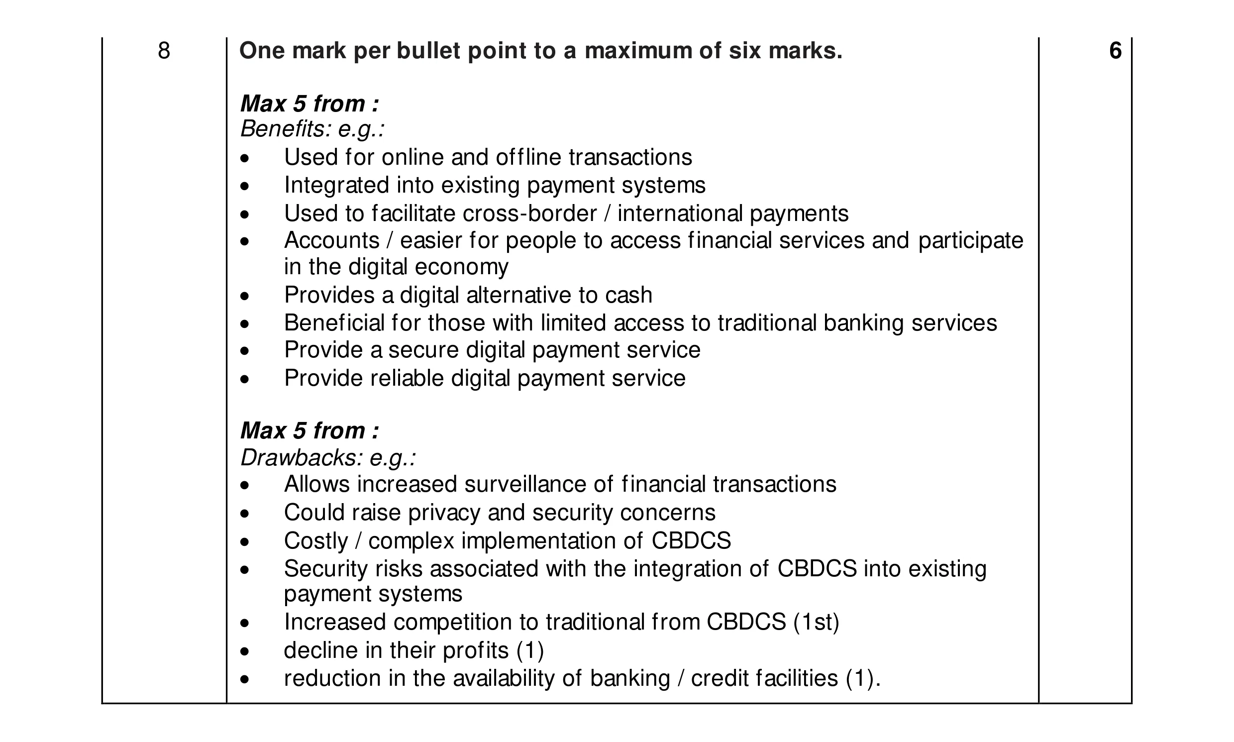 Mark scheme for question 13