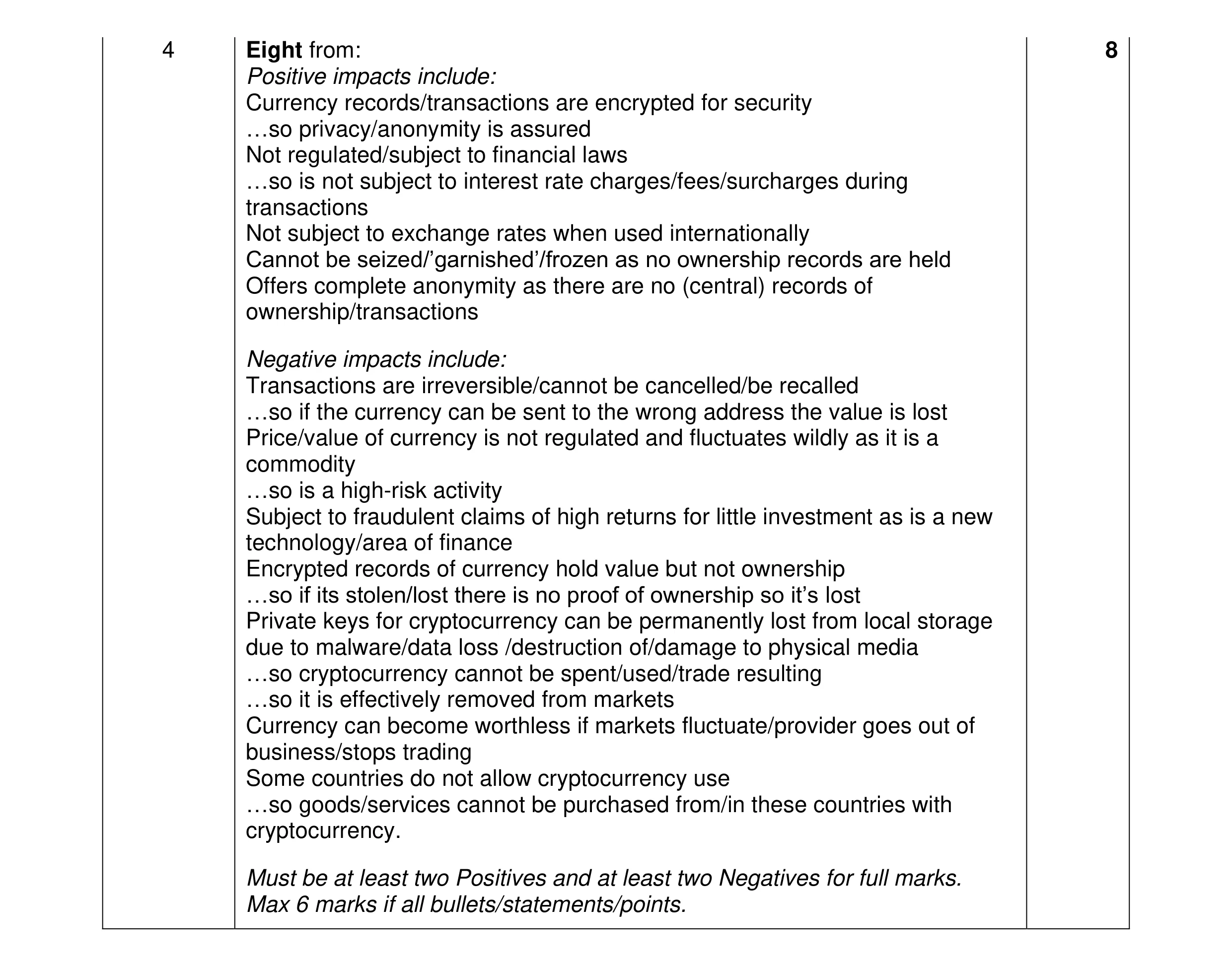 Mark scheme for question 5