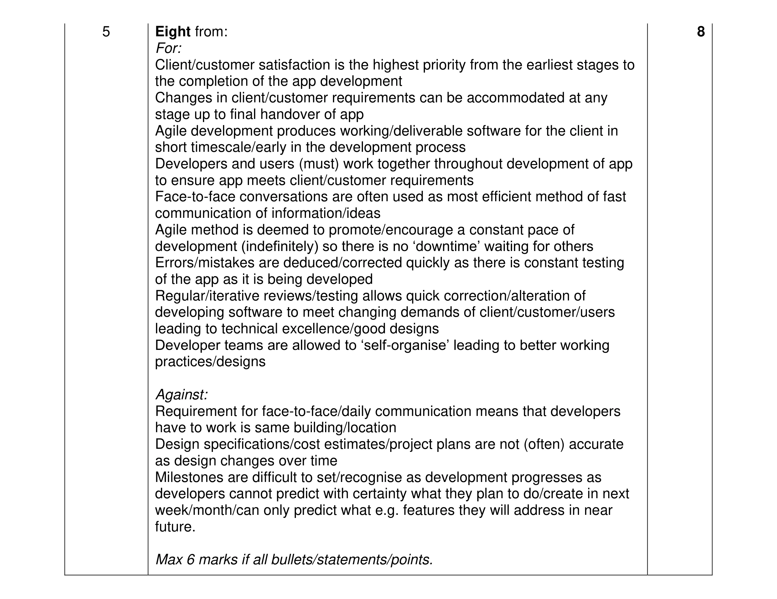 Mark scheme for question 7