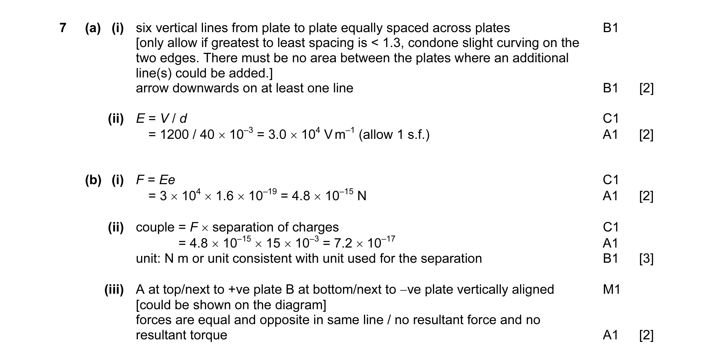 Mark scheme for question 12