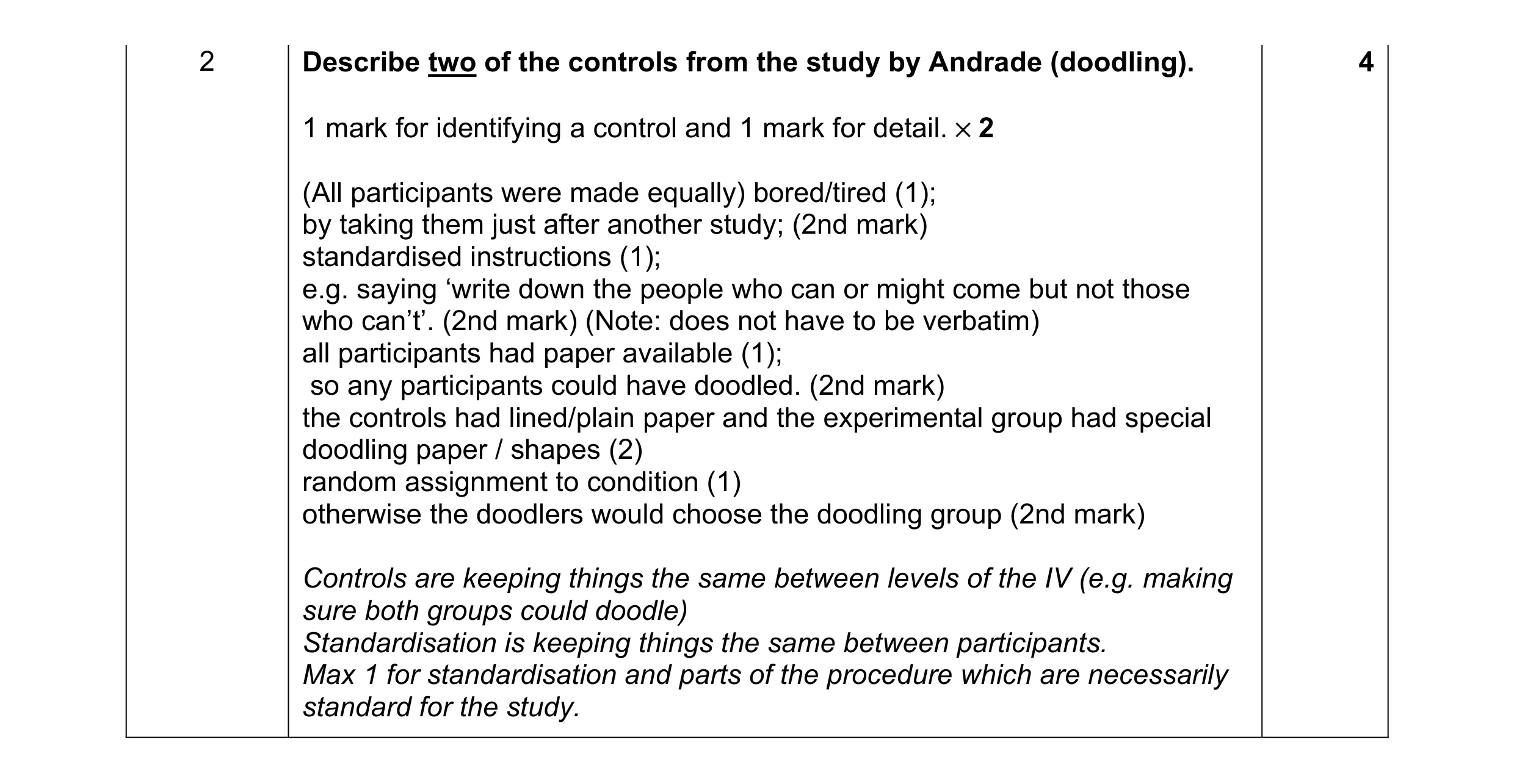 Mark scheme for question 20