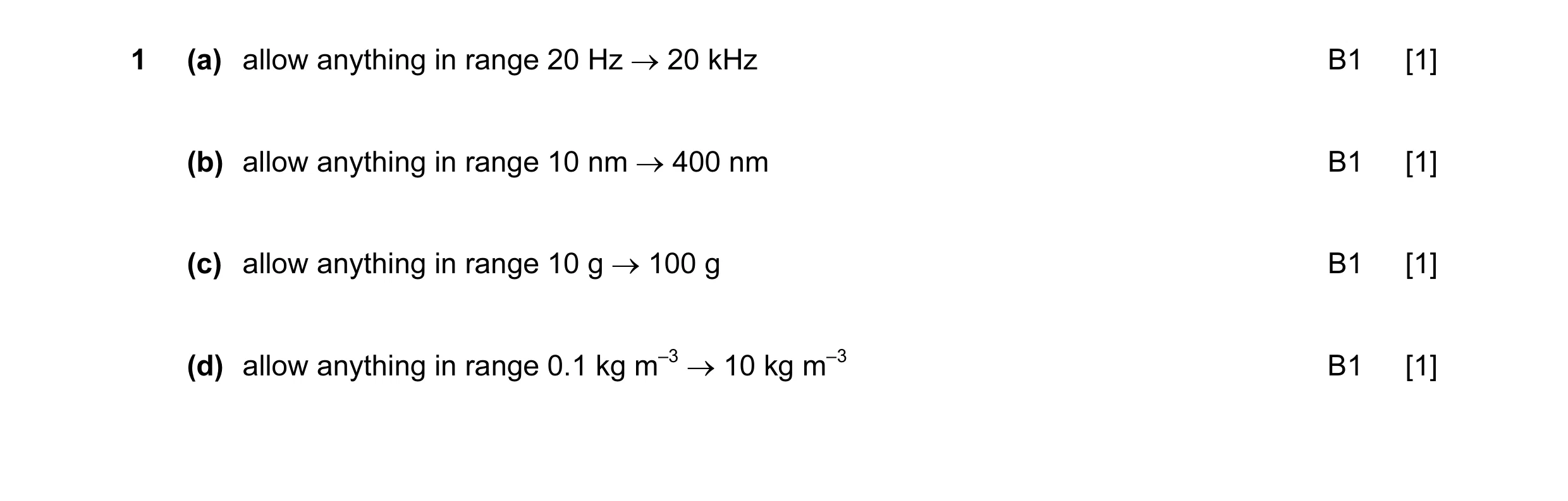Mark scheme for question 1