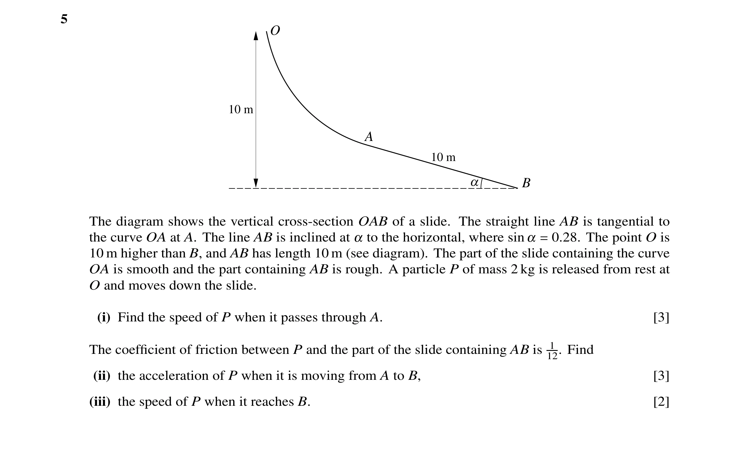 Question 40: O 10 m A 10 m a B The diagram shows the vertical cross-section OAB of a slide. The straight line AB is tangential to the curve OA at A. The…