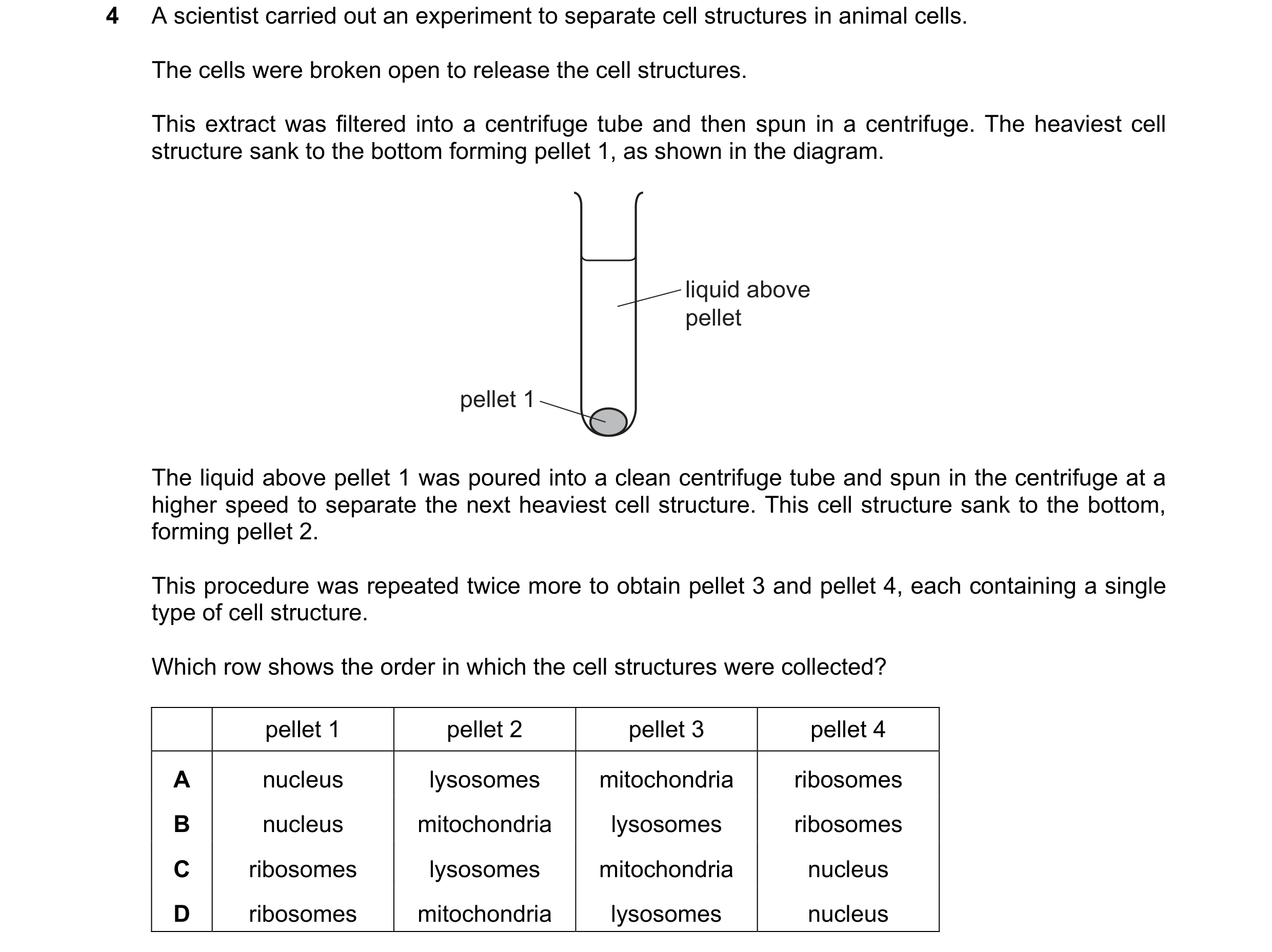 Question 186: A scientist carried out an experiment to separate cell structures in animal cells. The cells were broken open to release the cell structure…