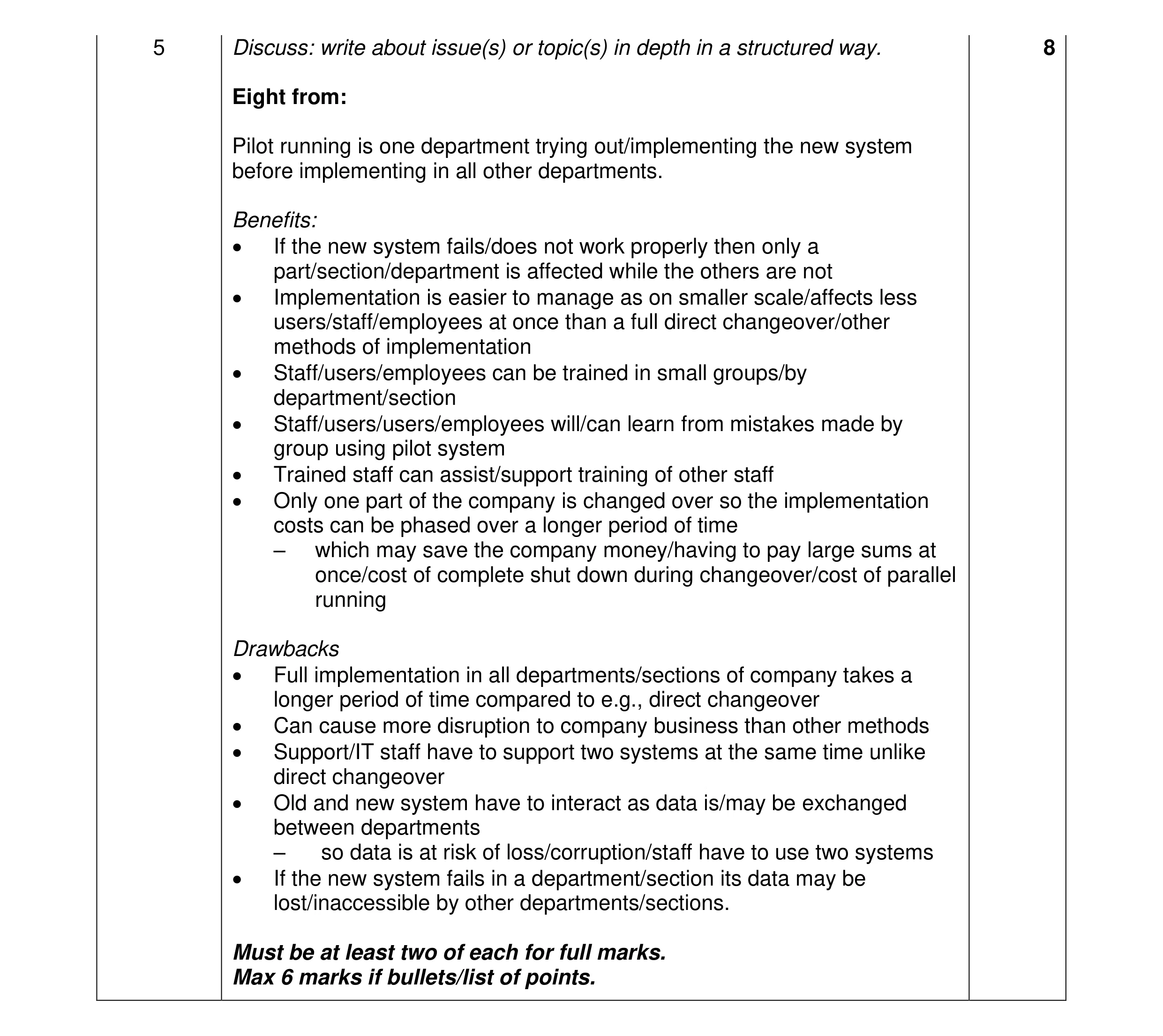 Mark scheme for question 13