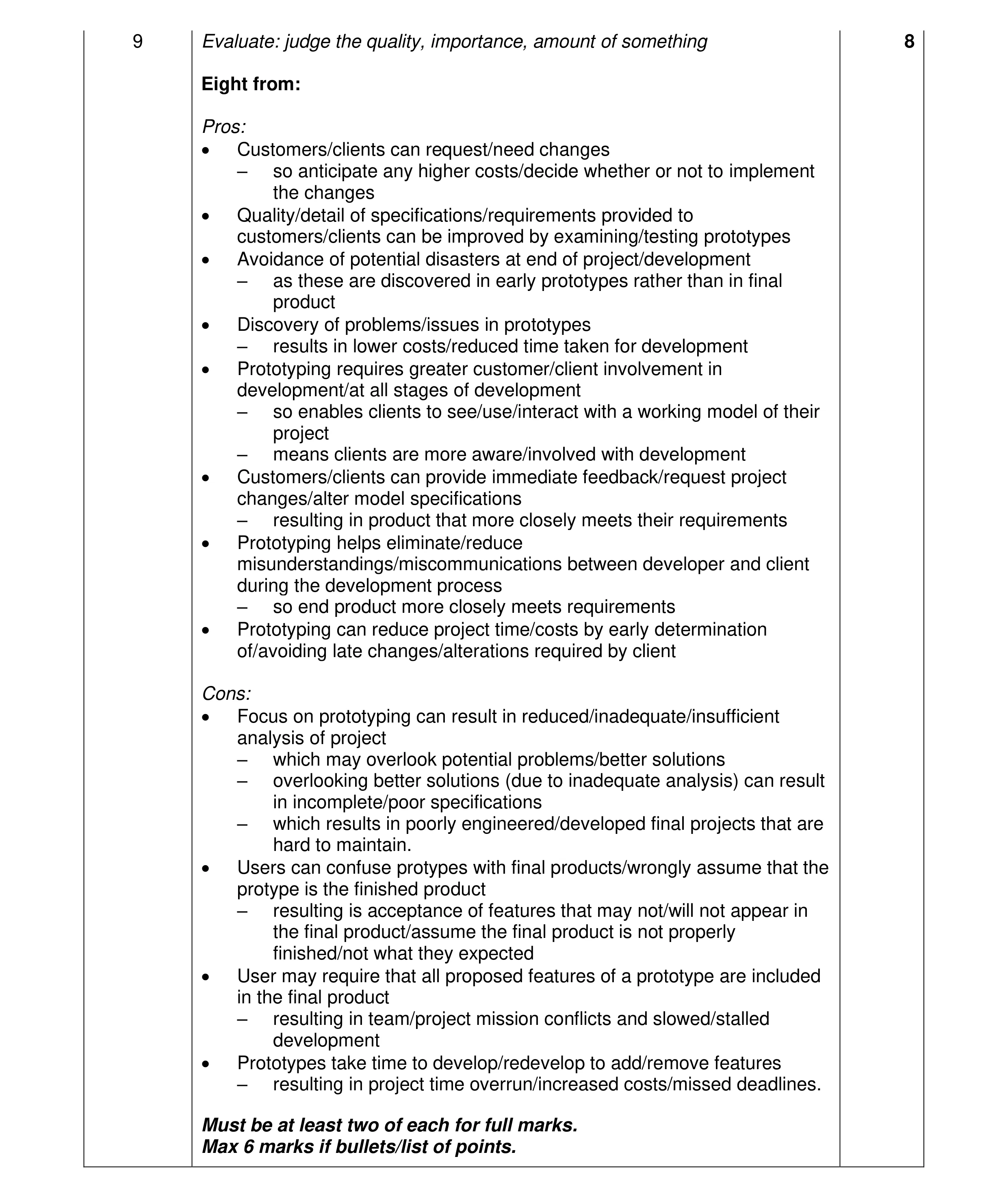 Mark scheme for question 7