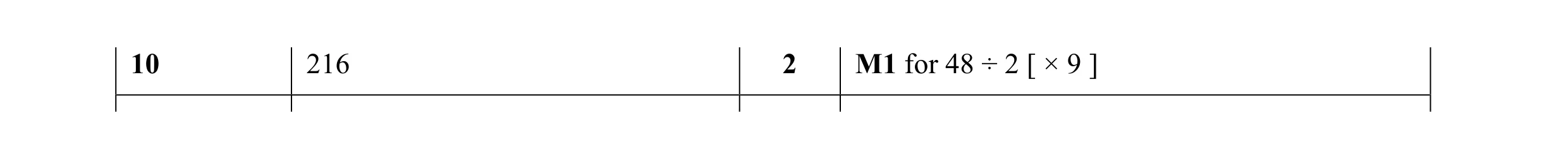 Mark scheme for question 72