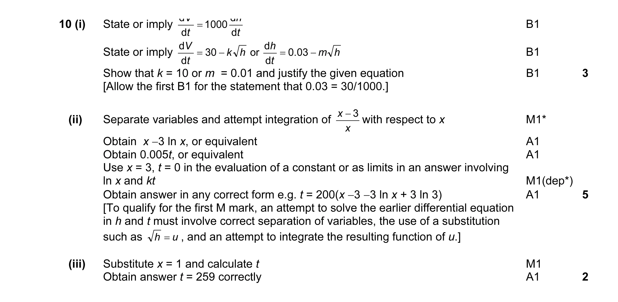 Mark scheme for question 1