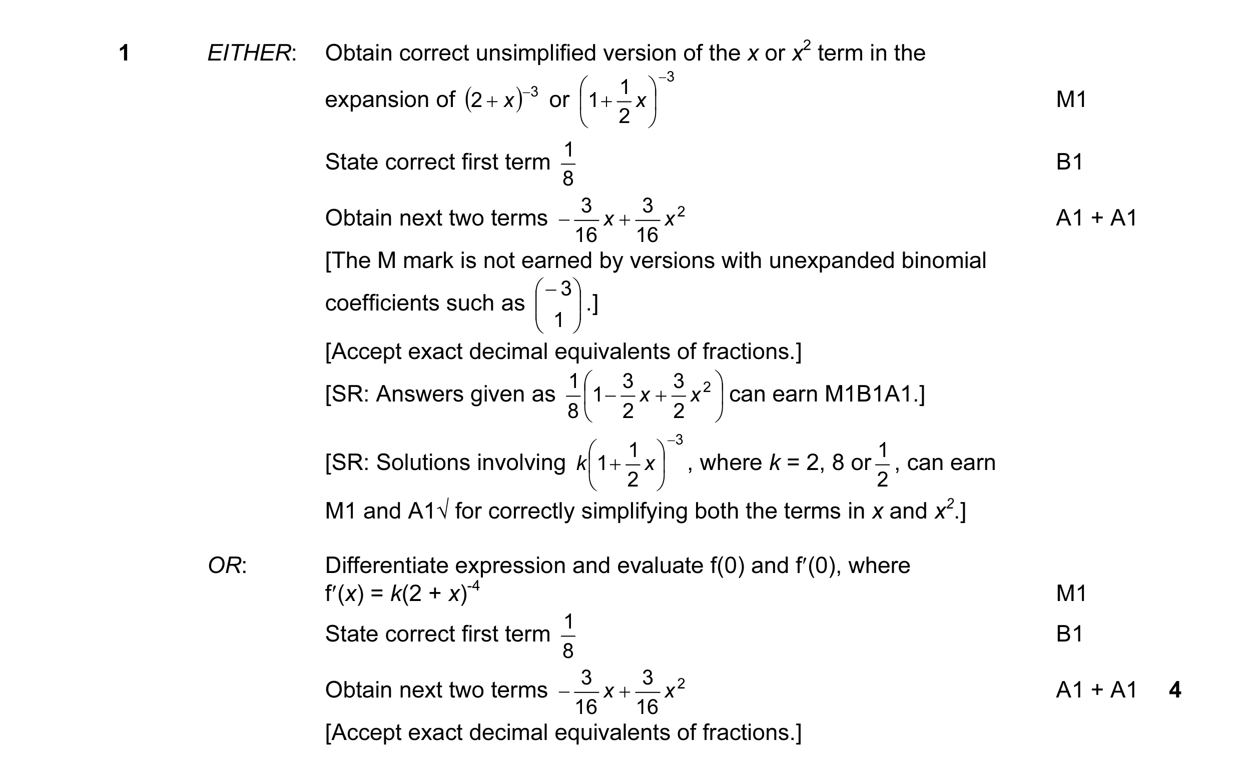 Mark scheme for question 1