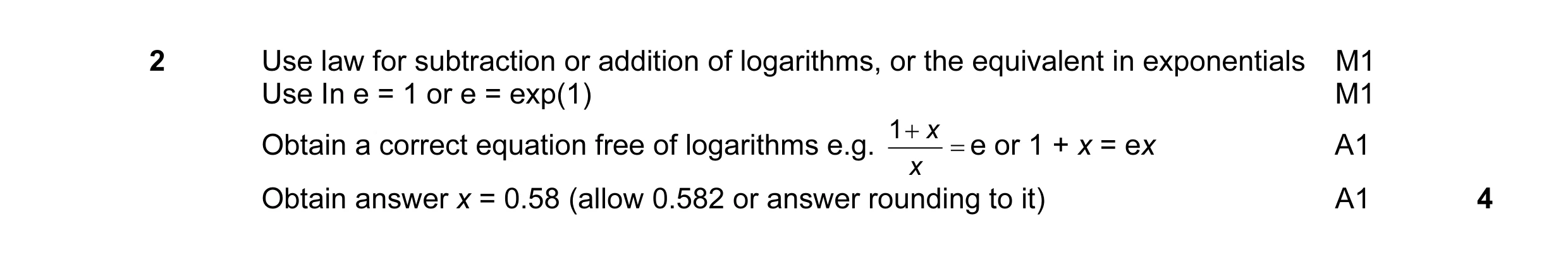 Mark scheme for question 1
